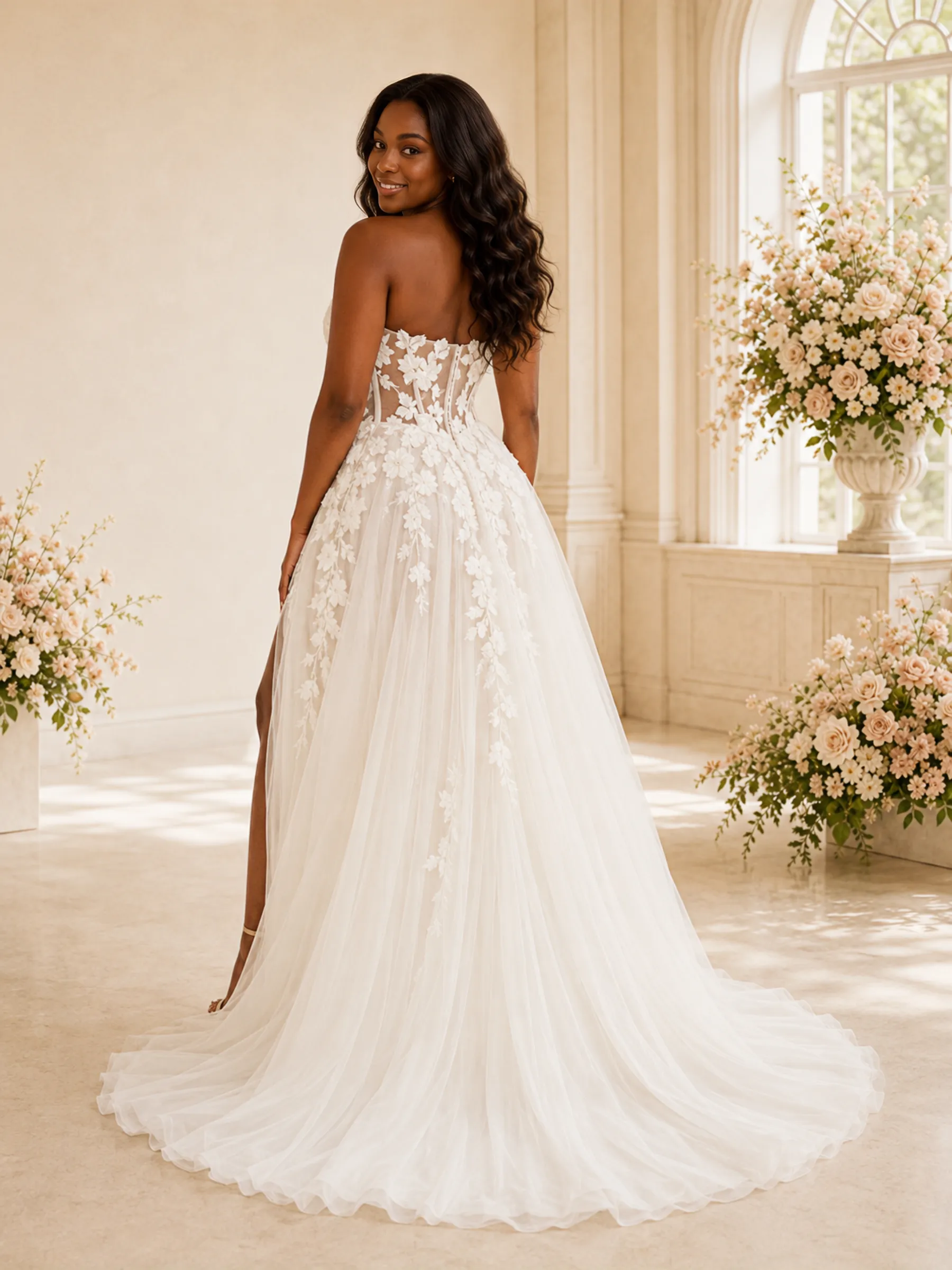 ChicSew Romantic A-Line Sweetheart Boning Tulle Lace Appliques Maxi Wedding Dress sold by ChicSew product image thumbnail 3