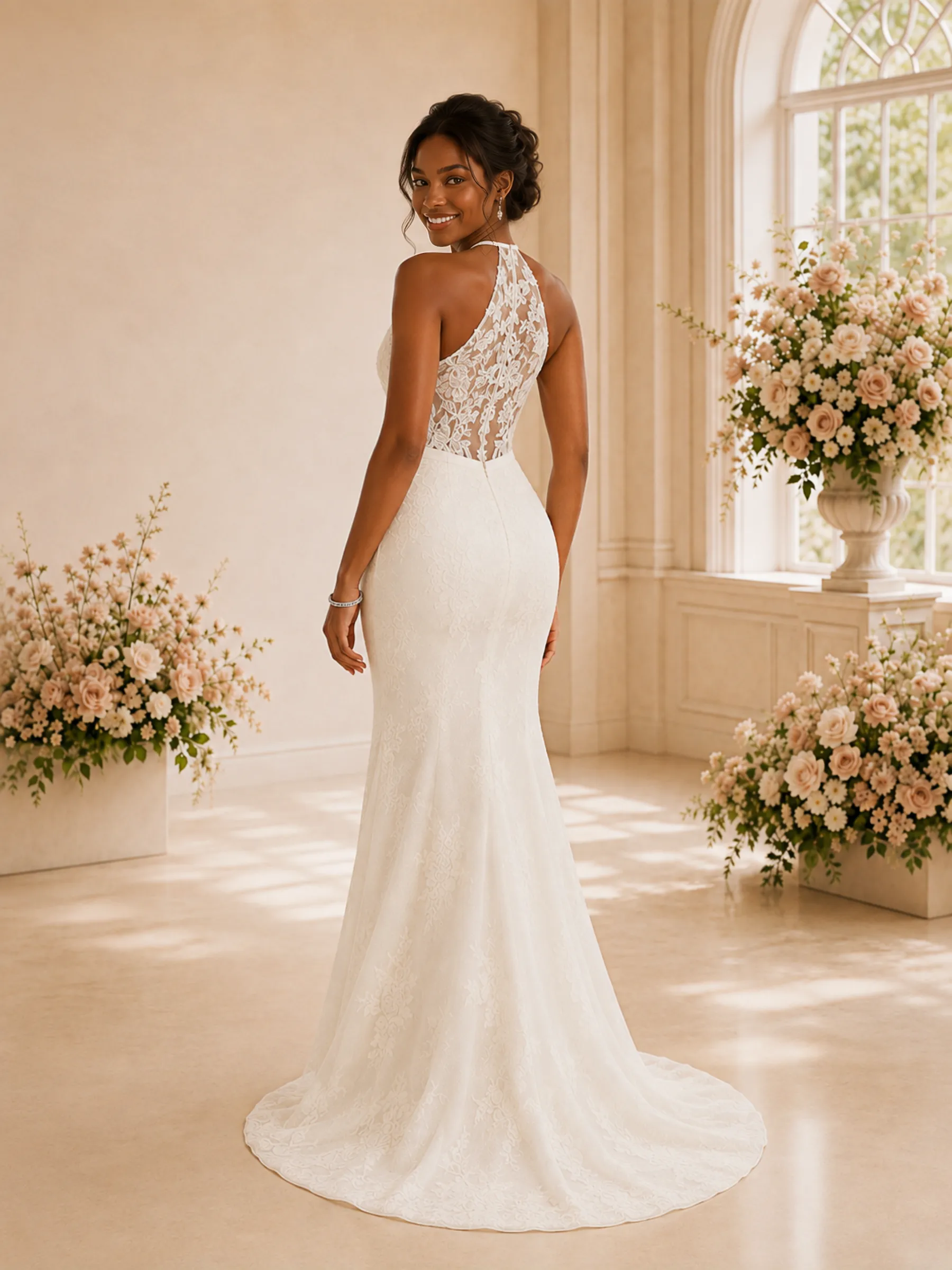 ChicSew Romantic Halter Neck Lace Mermaid Floor-Length Wedding Dress sold by ChicSew product image thumbnail 4