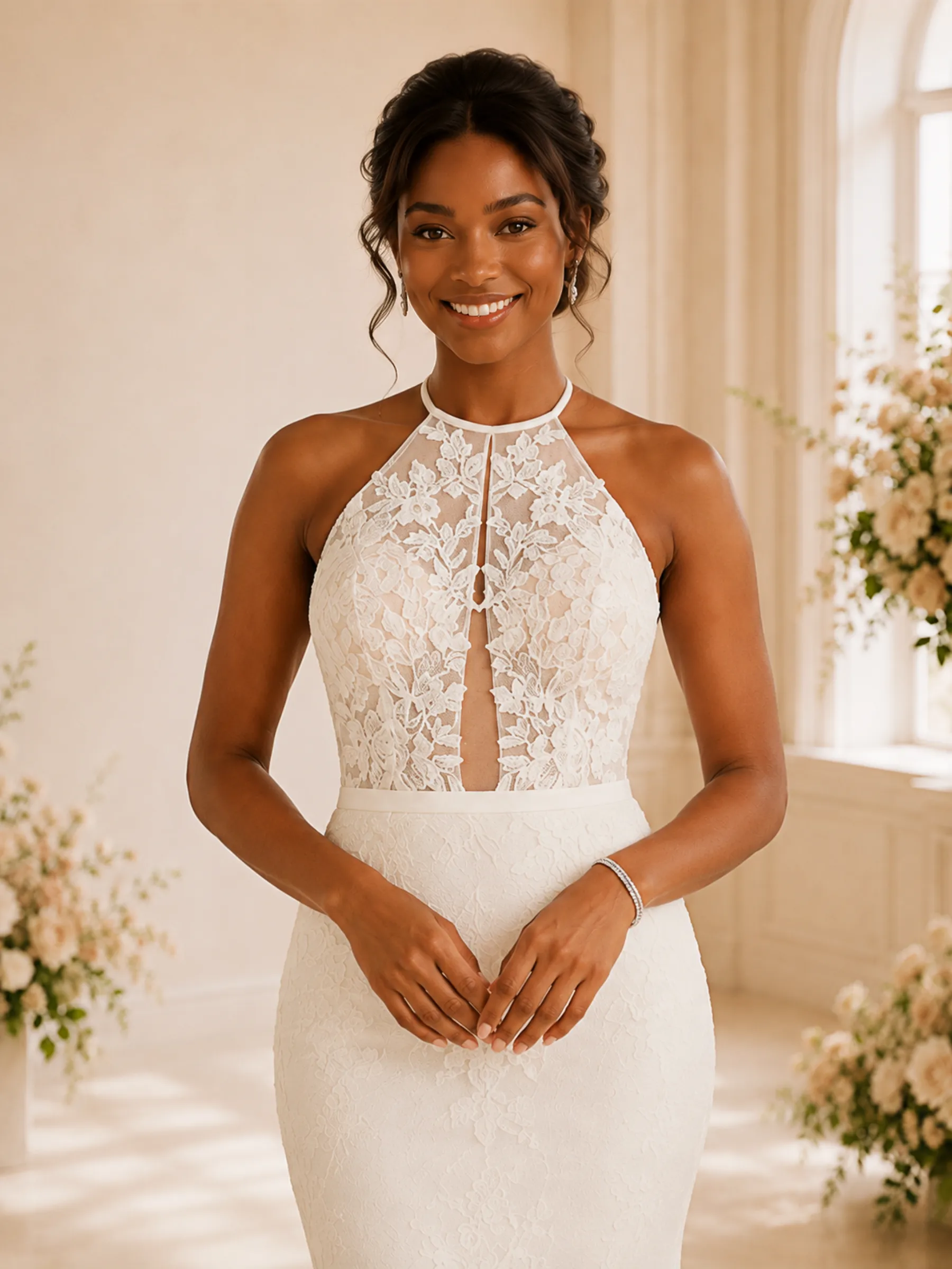 ChicSew Romantic Halter Neck Lace Mermaid Floor-Length Wedding Dress sold by ChicSew product image thumbnail 2
