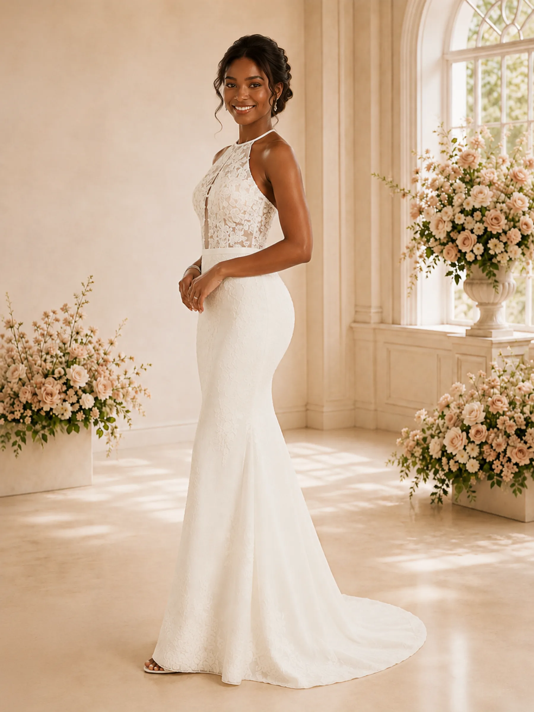 ChicSew Romantic Halter Neck Lace Mermaid Floor-Length Wedding Dress sold by ChicSew product image thumbnail 3