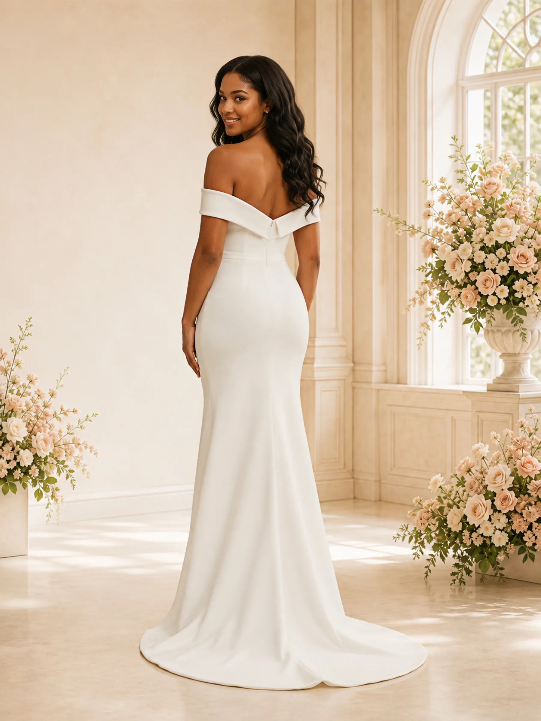 ChicSew Elegant Off The Shoulder Crepe Mermaid Floor-Length Wedding Dress sold by ChicSew product image thumbnail 4