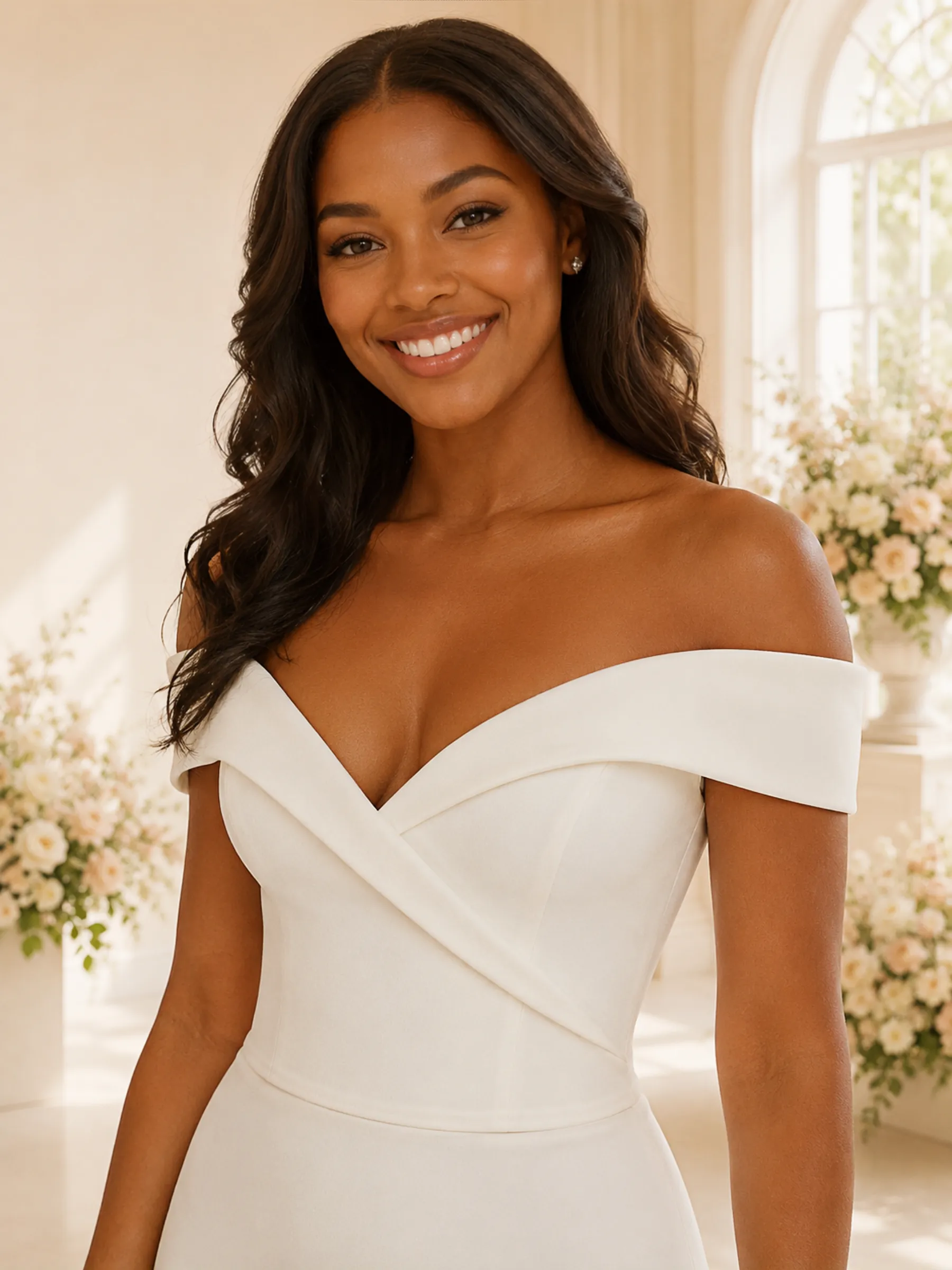 ChicSew Elegant Off The Shoulder Crepe Mermaid Floor-Length Wedding Dress sold by ChicSew product image thumbnail 2