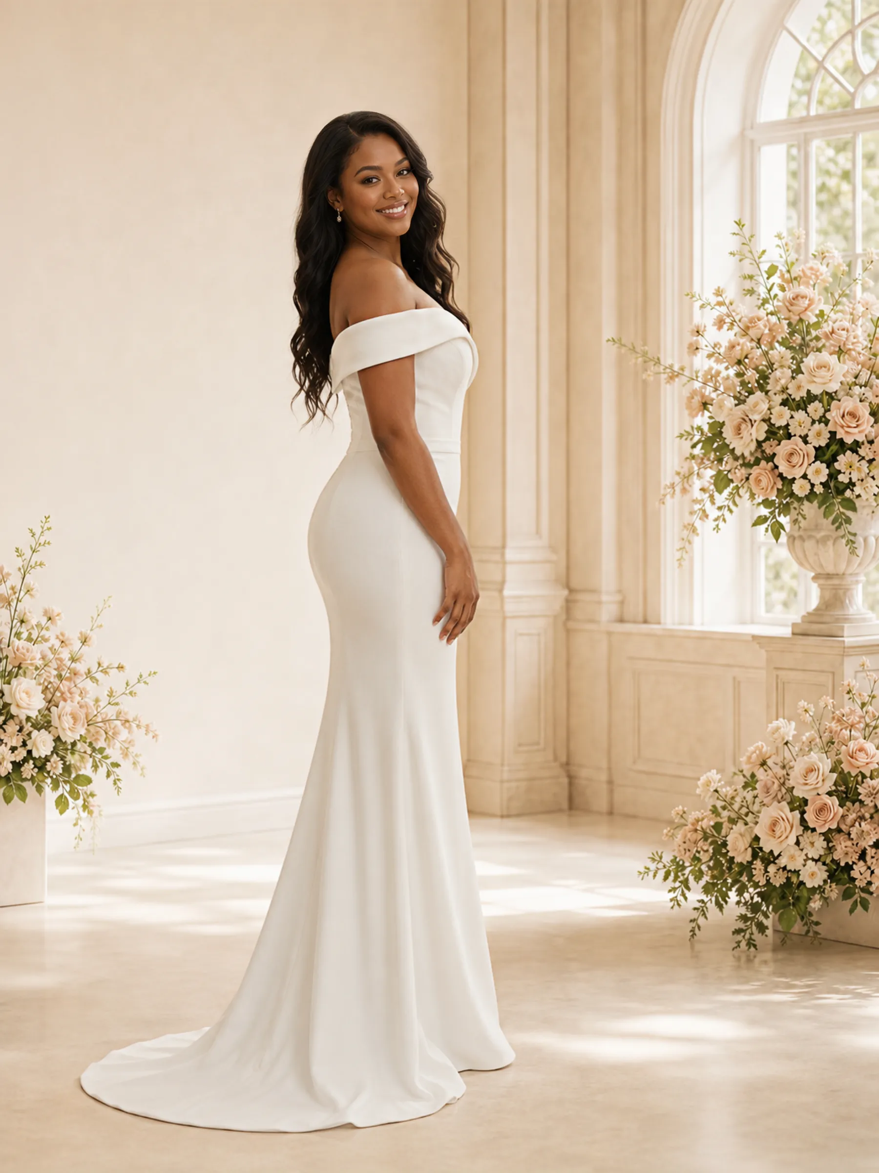 ChicSew Elegant Off The Shoulder Crepe Mermaid Floor-Length Wedding Dress sold by ChicSew product image thumbnail 3