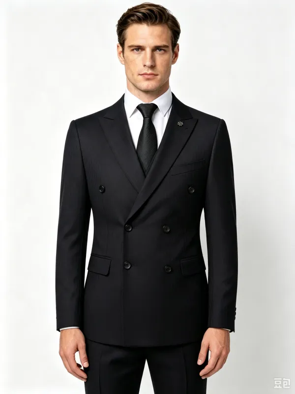 Classic 3 Piece Black Men's Suit with Regular Fit and Sophisticated Peak Lapel made by ChicSew