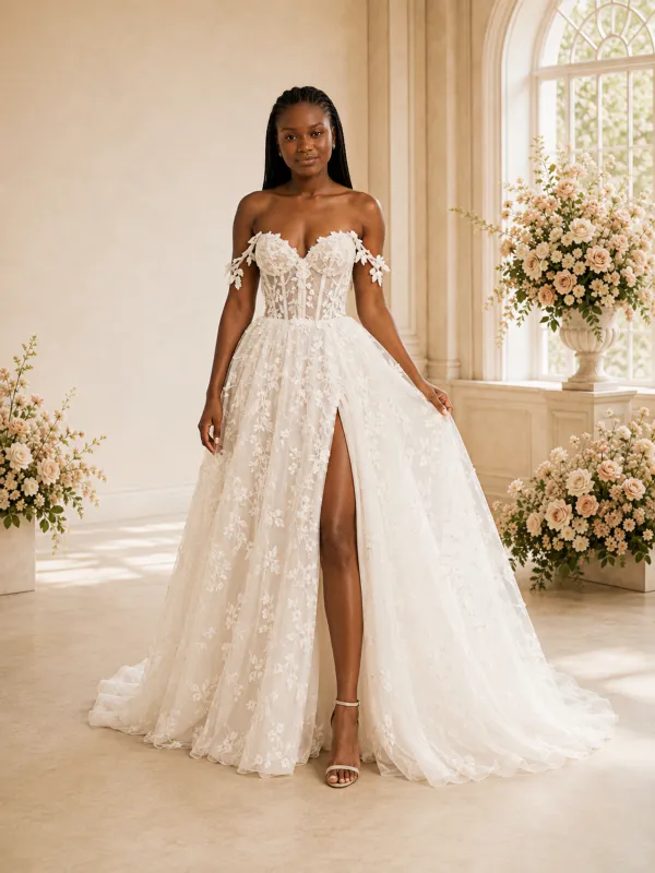 ChicSew Romantic A-Line Off The Shoulder Boning Lace Maxi Wedding Dress made by ChicSew