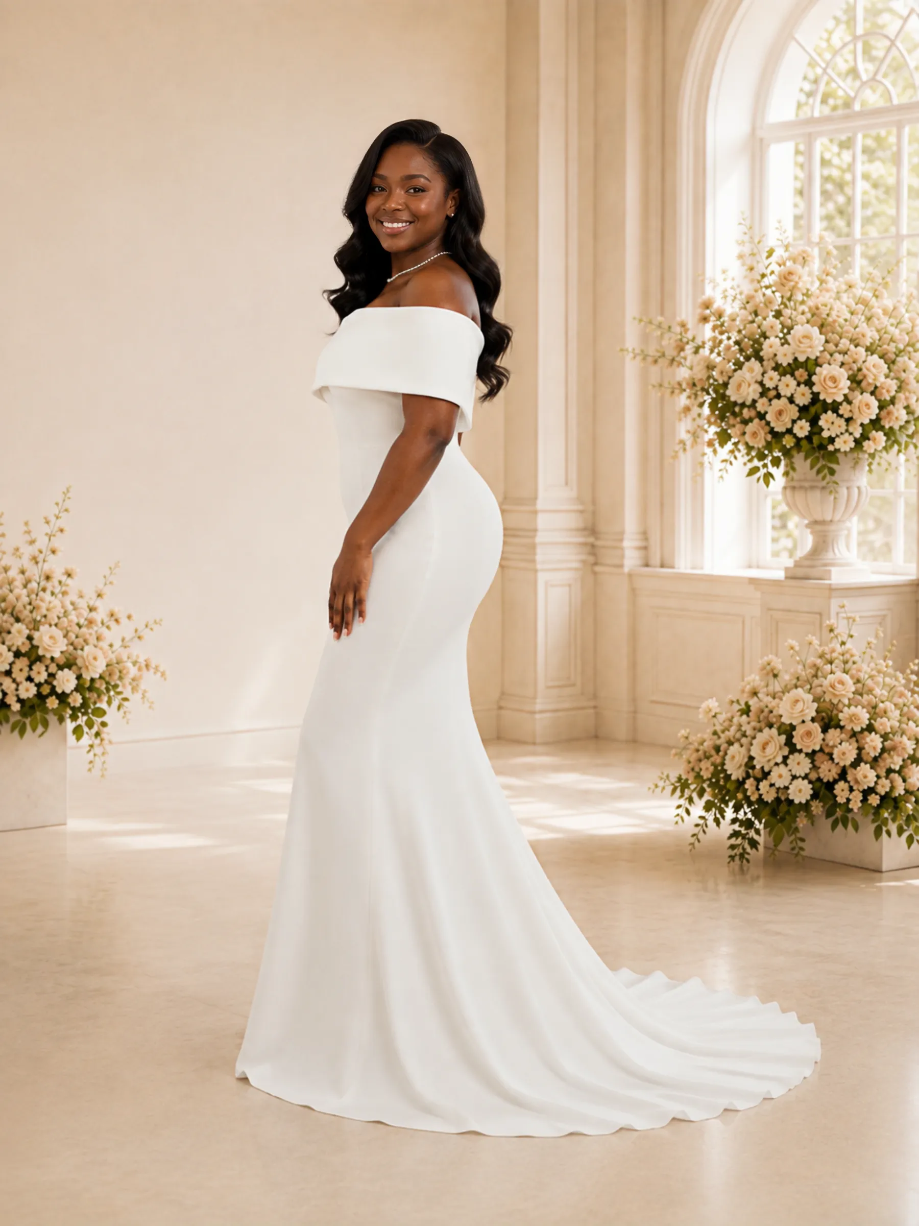 ChicSew Fancy Off The Shoulder Crepe Mermaid Maxi Long Wedding Dress sold by ChicSew product image thumbnail 3