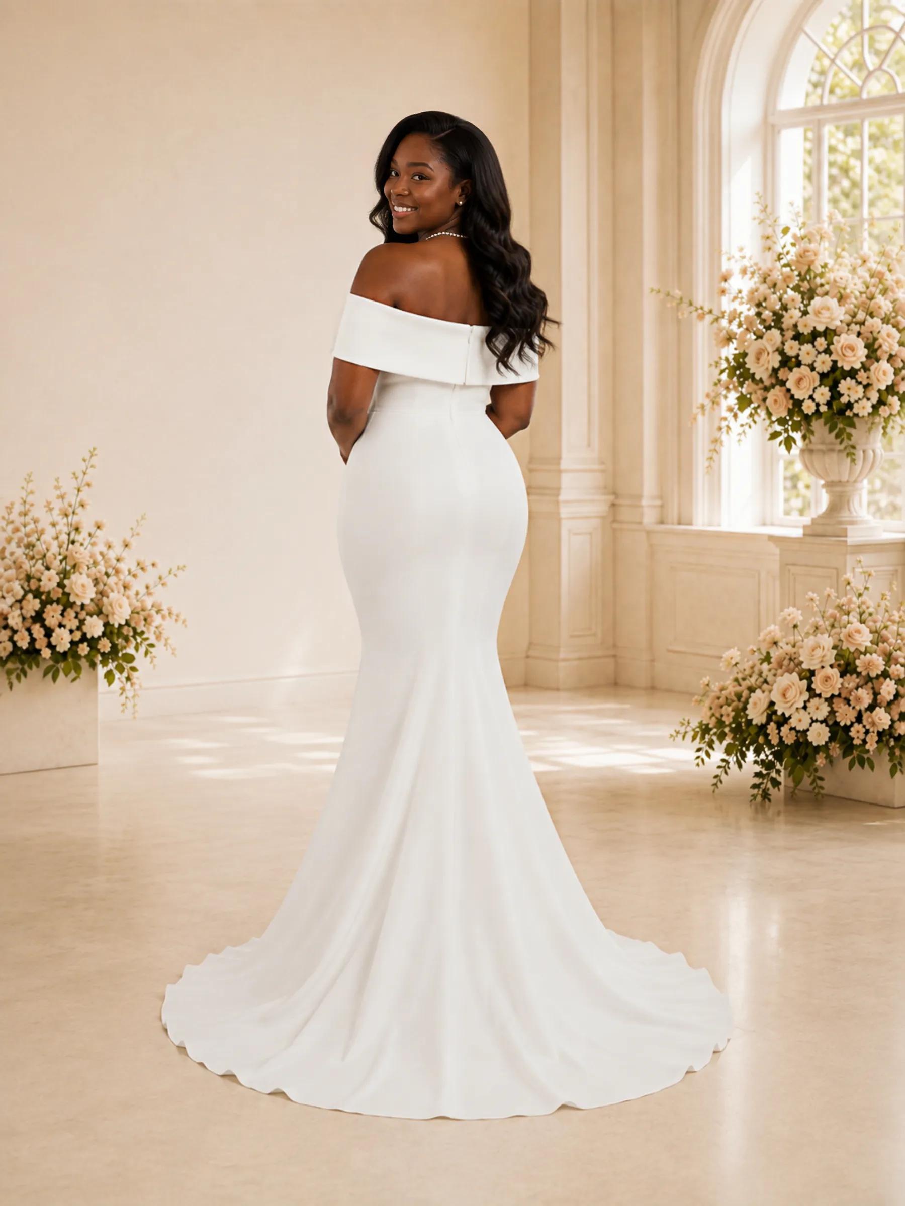 ChicSew Fancy Off The Shoulder Crepe Mermaid Maxi Long Wedding Dress sold by ChicSew product image thumbnail 4