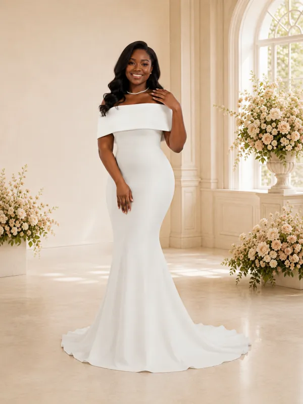 ChicSew Fancy Off The Shoulder Crepe Mermaid Maxi Long Wedding Dress made by ChicSew