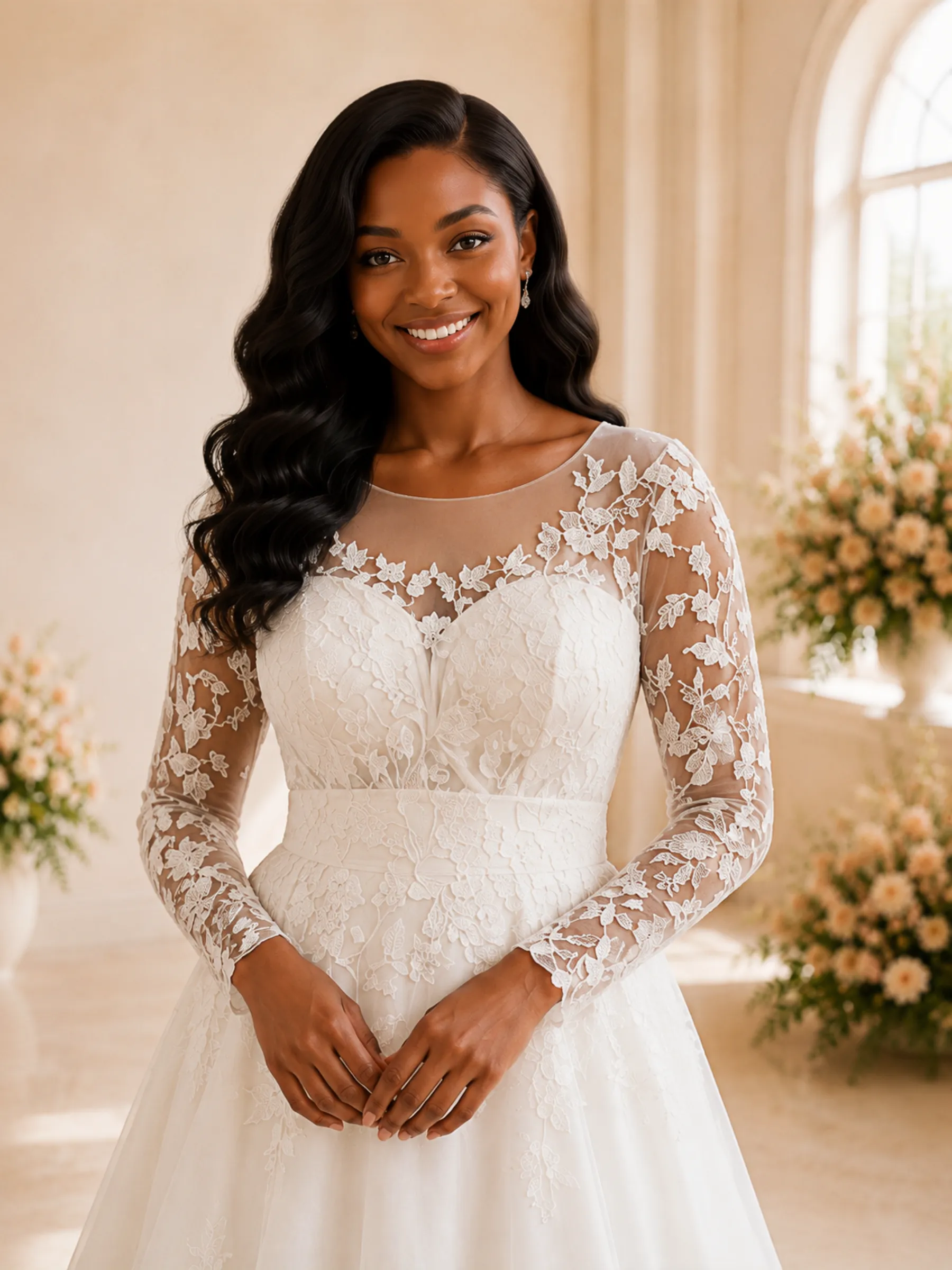 ChicSew Elegant Romantic Illusion Long Sleeves Lace Appliques Tulle A-Line Maxi Wedding Dress sold by ChicSew product image thumbnail 2
