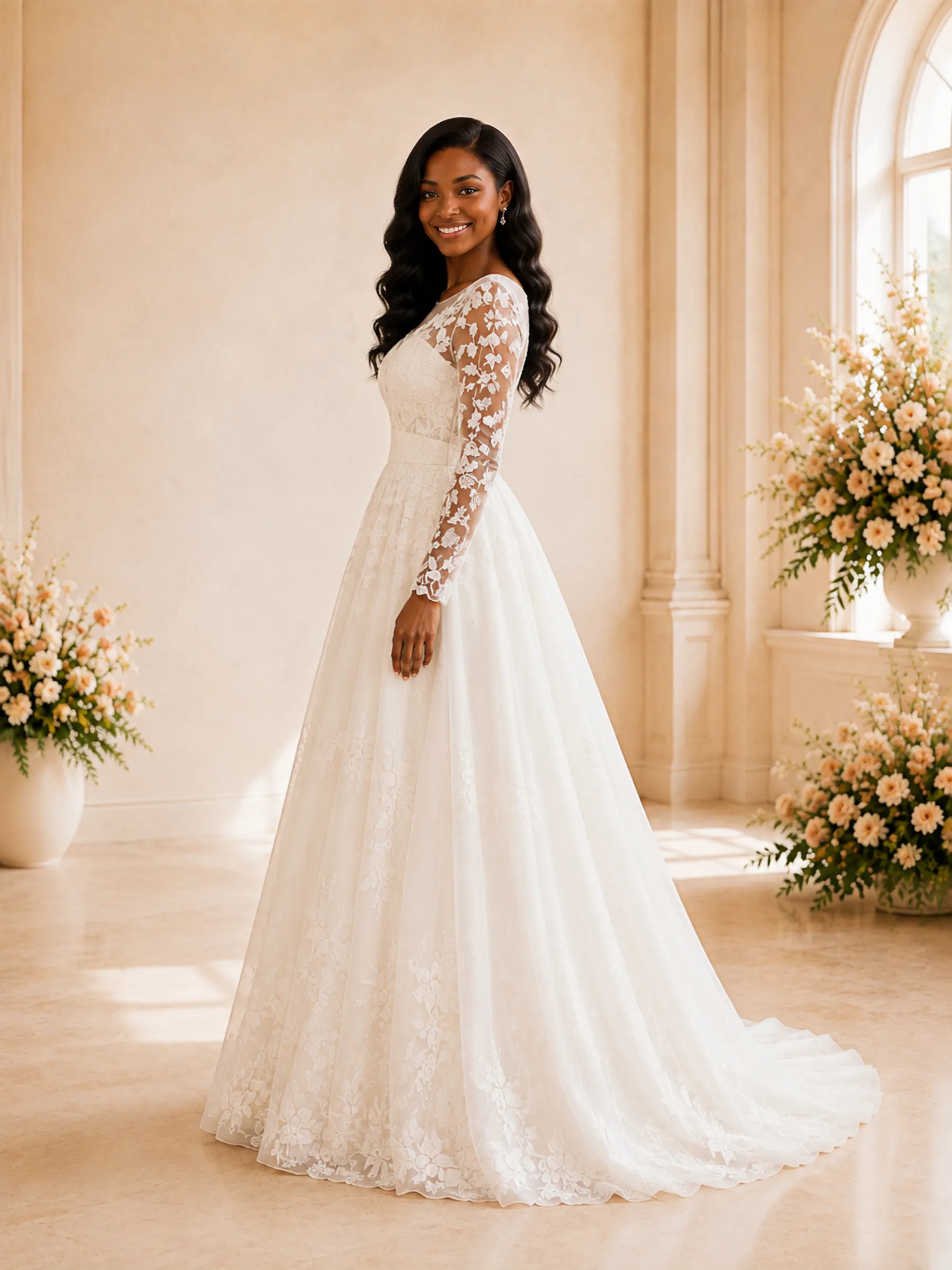 ChicSew Elegant Romantic Illusion Long Sleeves Lace Appliques Tulle A-Line Maxi Wedding Dress sold by ChicSew product image thumbnail 3