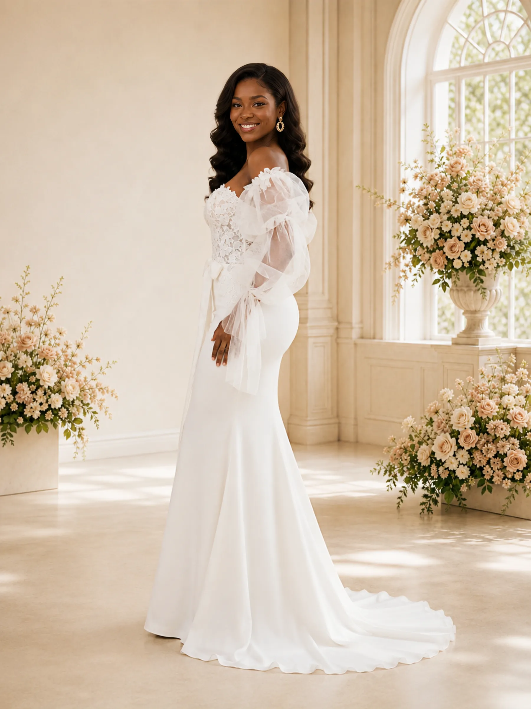 ChicSew Modern Sweetheart Crepe Mermaid Maxi Wedding Dress With Detachable Tulle Sleeves sold by ChicSew product image thumbnail 3