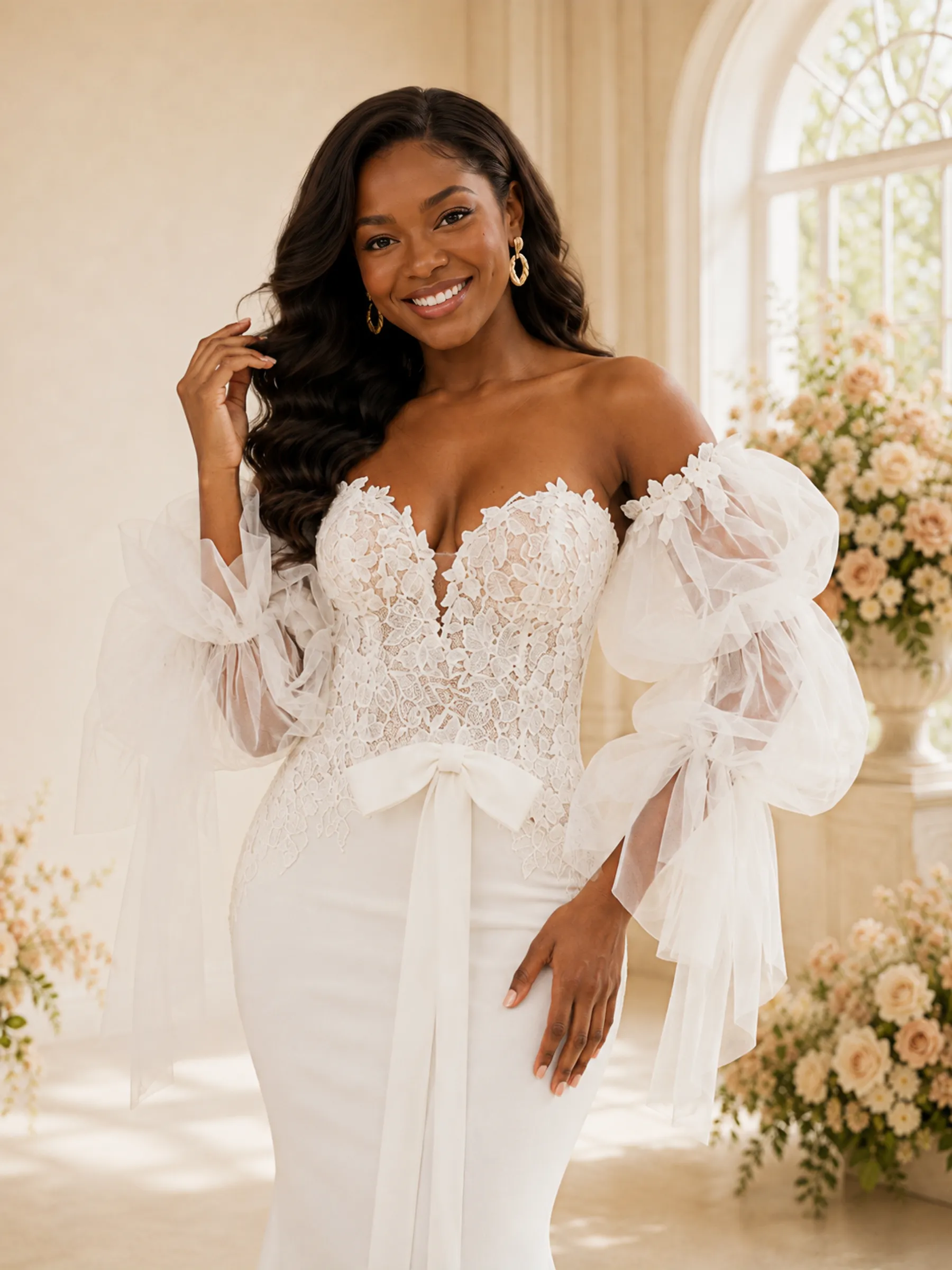 ChicSew Modern Sweetheart Crepe Mermaid Maxi Wedding Dress With Detachable Tulle Sleeves sold by ChicSew product image thumbnail 2