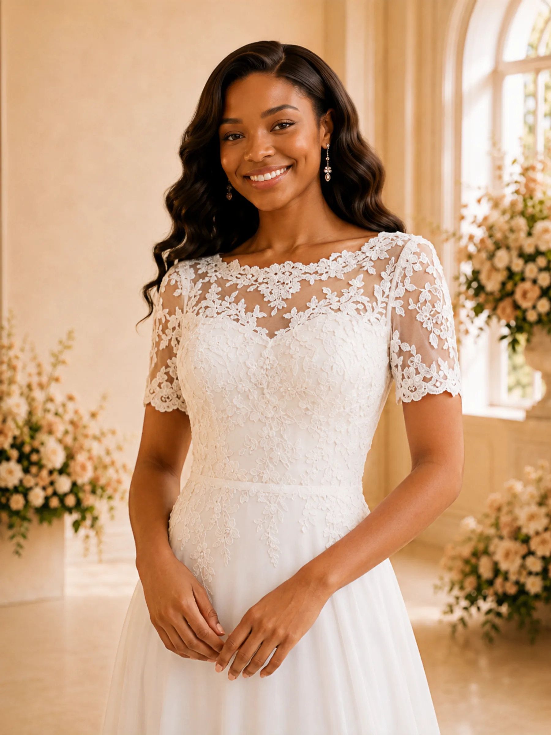 ChicSew Elegant Bateau Short Sleeves Chiffon Maxi Wedding Dress With Lace Appliques sold by ChicSew product image thumbnail 2