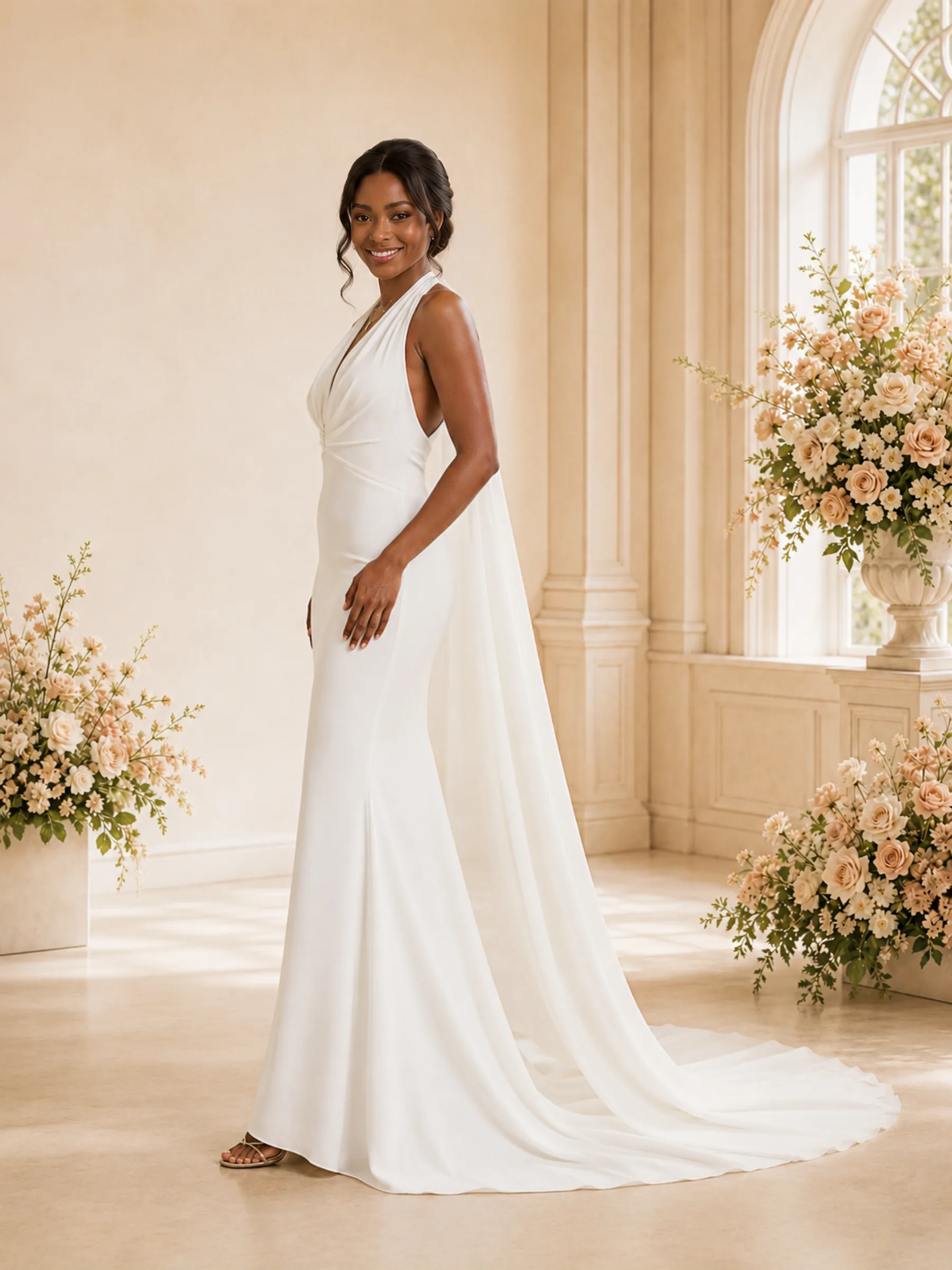 ChicSew Sexy Halter Deep V-Neck Mermaid Crepe Floor-Length Open Back Wedding Dress sold by ChicSew product image thumbnail 3