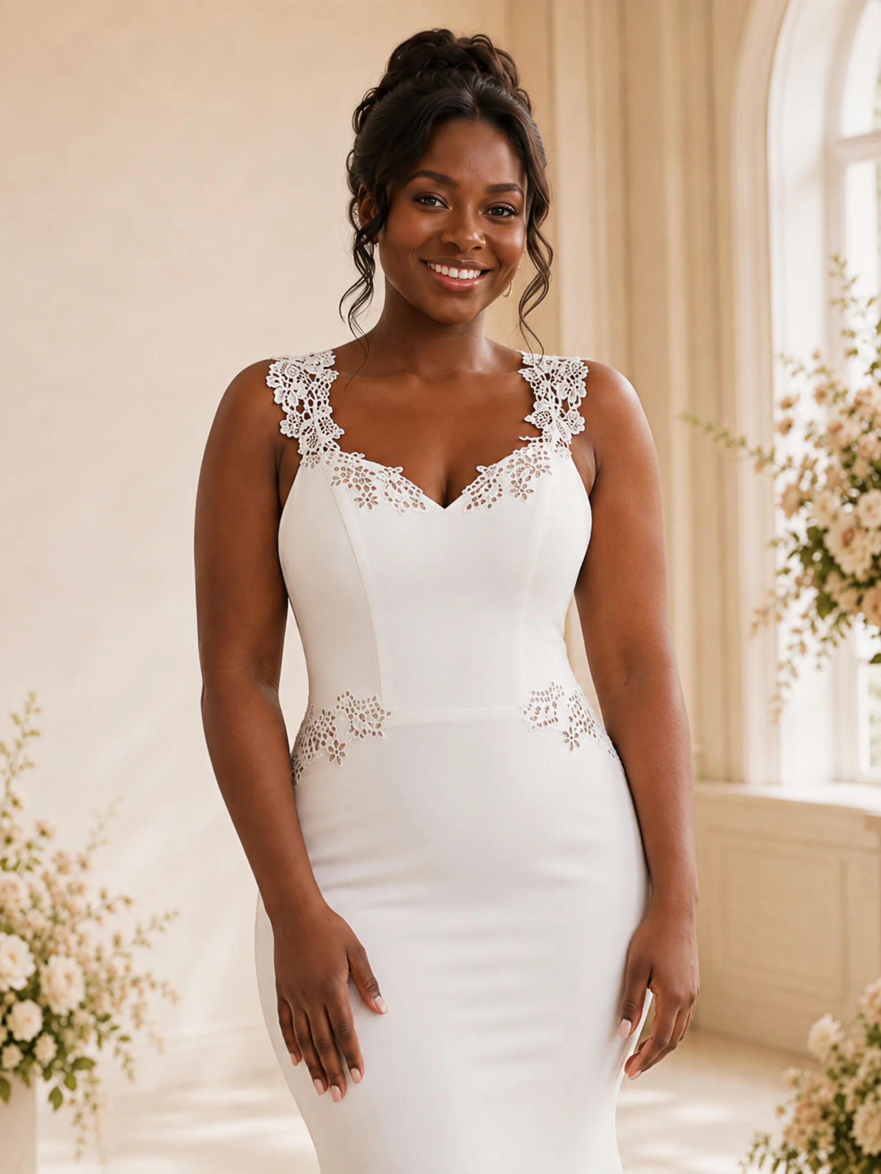 ChicSew Fancy V-Neck Crepe Mermaid Floor-Length Wedding Dress With Applique sold by ChicSew product image thumbnail 2