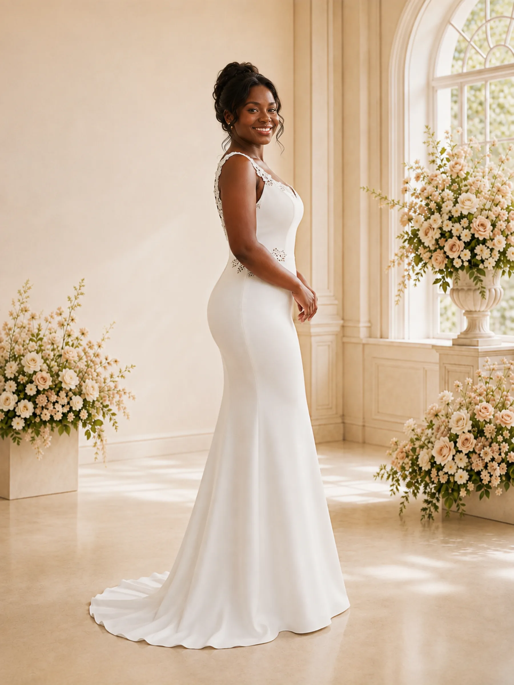 ChicSew Fancy V-Neck Crepe Mermaid Floor-Length Wedding Dress With Applique sold by ChicSew product image thumbnail 3