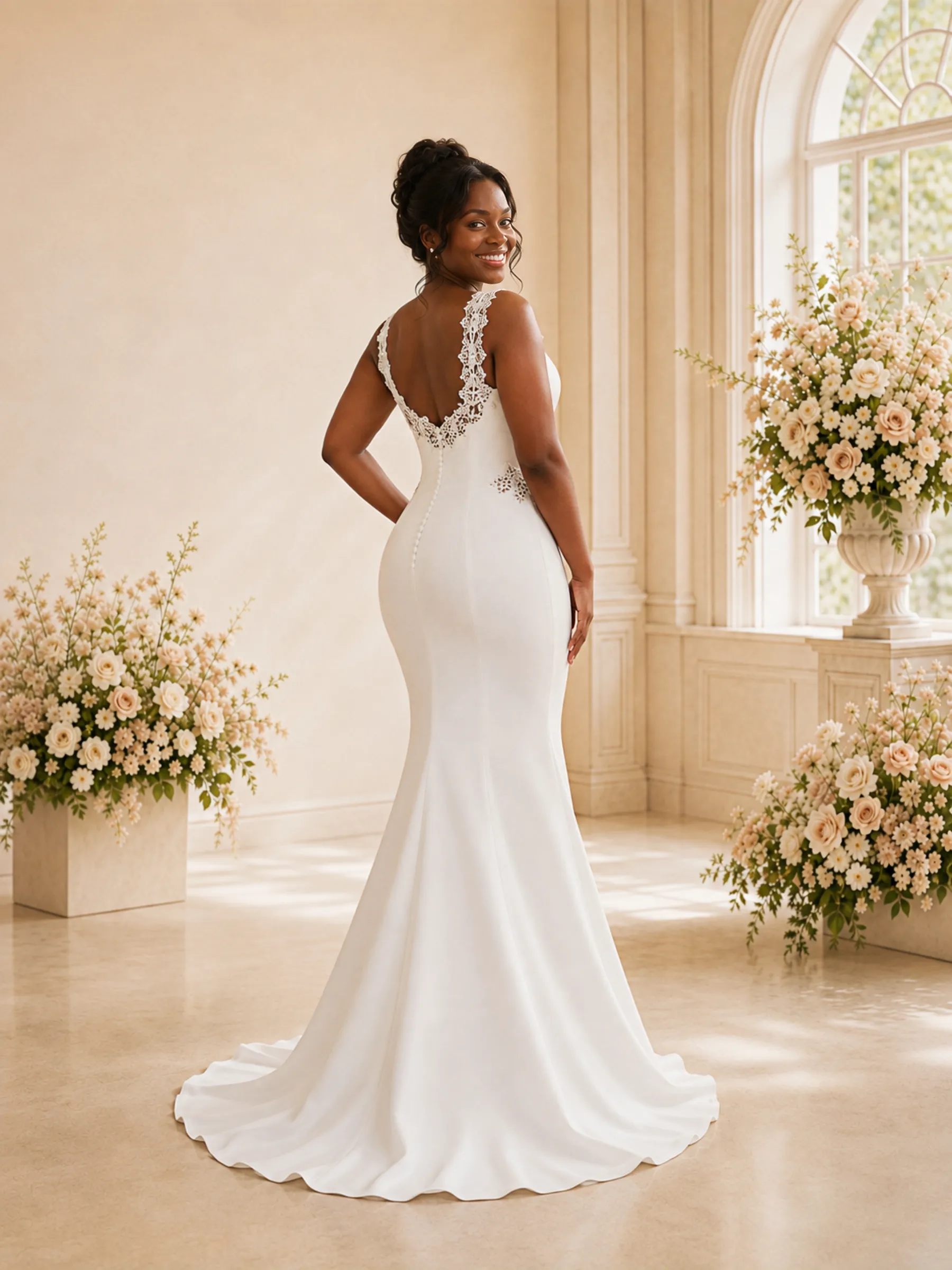 ChicSew Fancy V-Neck Crepe Mermaid Floor-Length Wedding Dress With Applique sold by ChicSew product image thumbnail 4