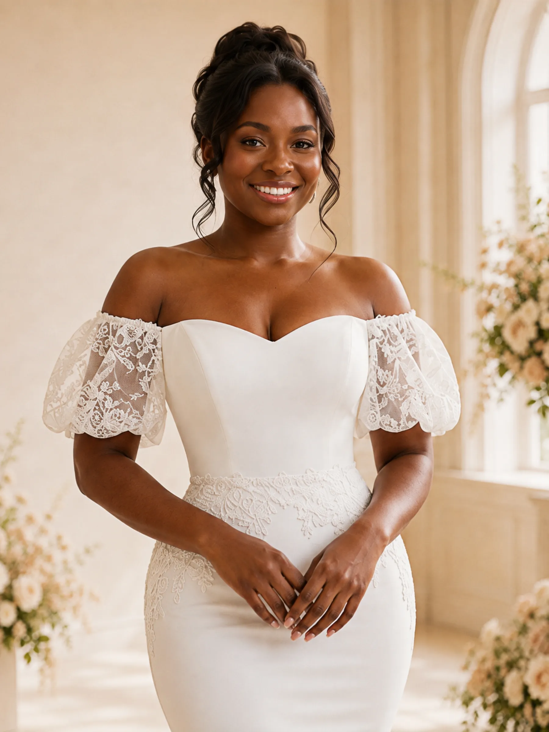 ChicSew Fancy Off The Shoulder Crepe Mermaid Long Wedding Dress With Applique sold by ChicSew product image thumbnail 2