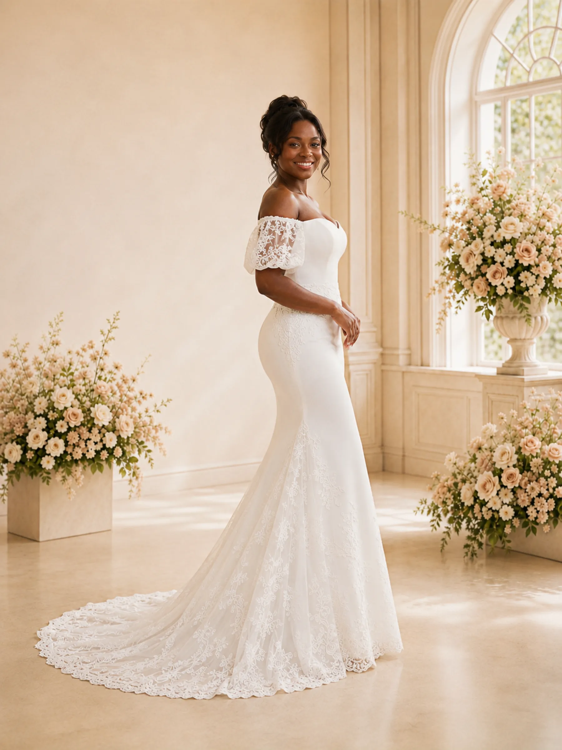ChicSew Fancy Off The Shoulder Crepe Mermaid Long Wedding Dress With Applique sold by ChicSew product image thumbnail 3