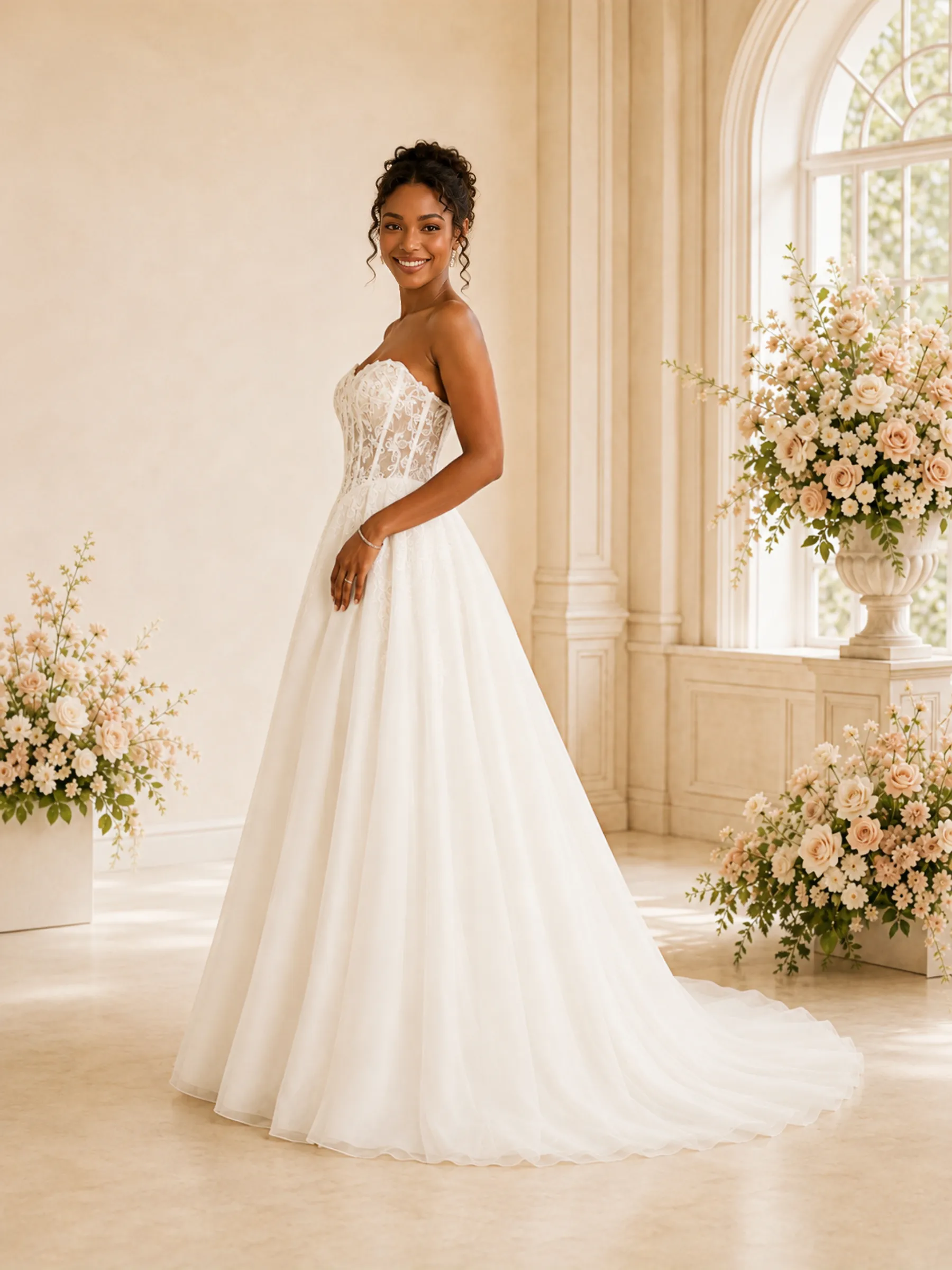 ChicSew Elegant Sweetheart Boning A-Line Lace Applique Tulle Maxi Wedding Dress sold by ChicSew product image thumbnail 3