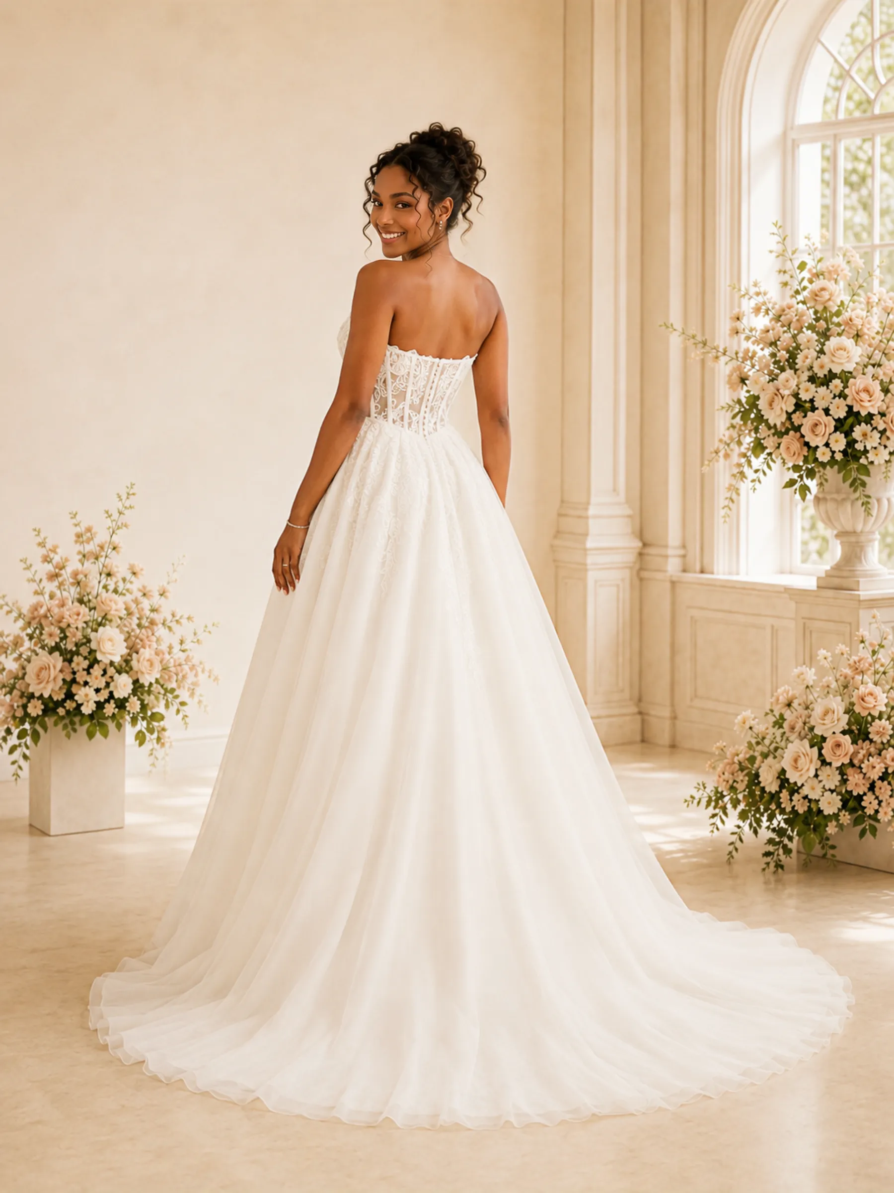 ChicSew Elegant Sweetheart Boning A-Line Lace Applique Tulle Maxi Wedding Dress sold by ChicSew product image thumbnail 4