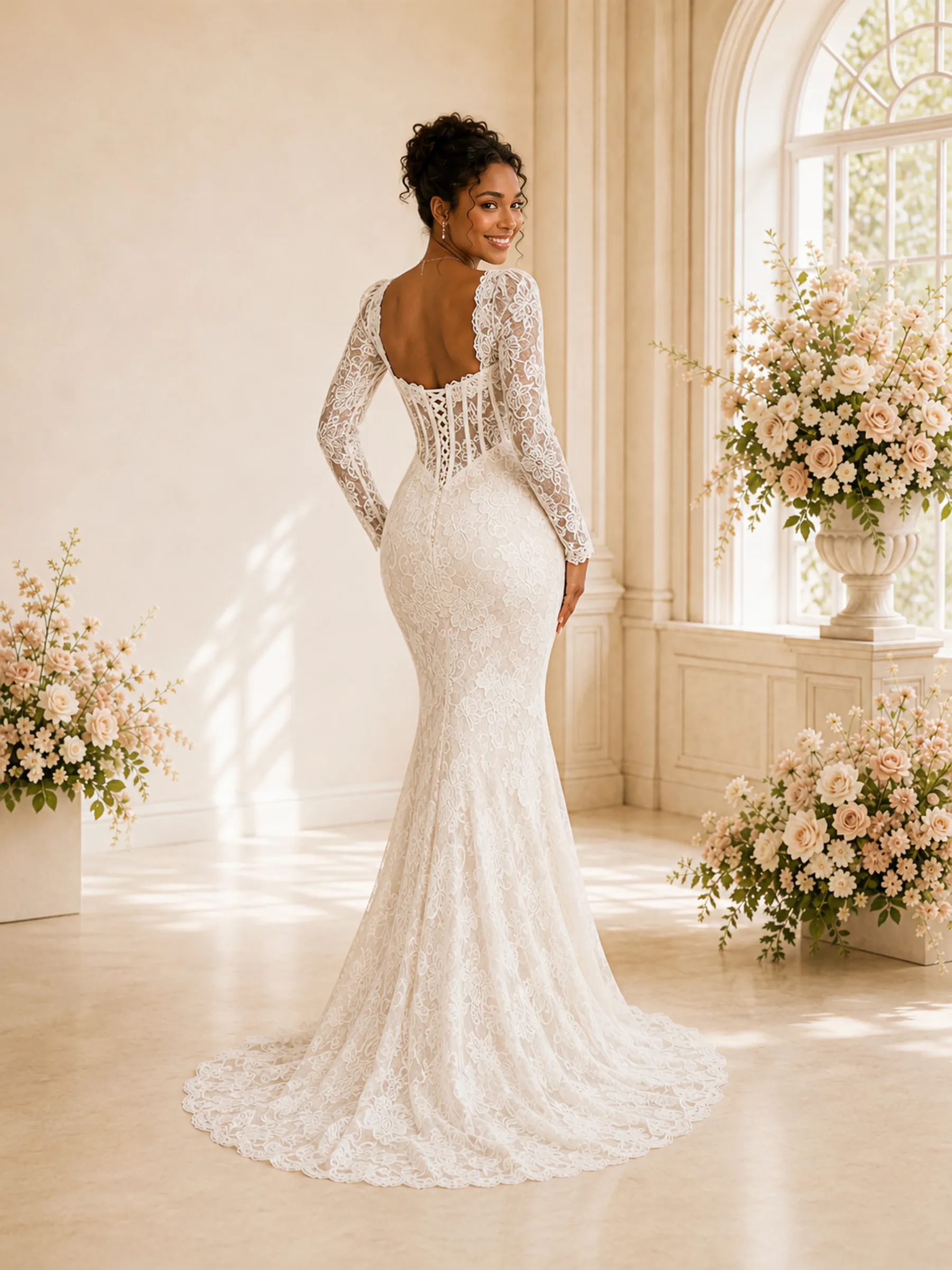 ChicSew Fancy Sweetheart Lace Appliques Long Sleeves Mermaid Maxi Wedding Dress sold by ChicSew product image thumbnail 4