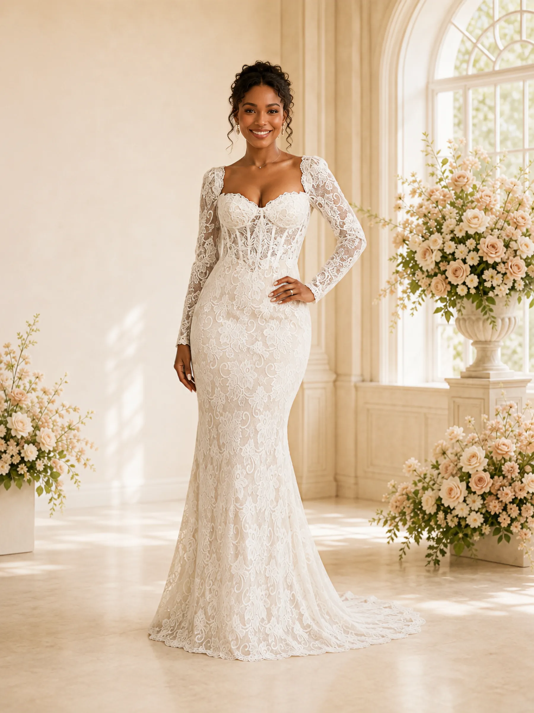ChicSew Fancy Sweetheart Lace Appliques Long Sleeves Mermaid Maxi Wedding Dress sold by ChicSew