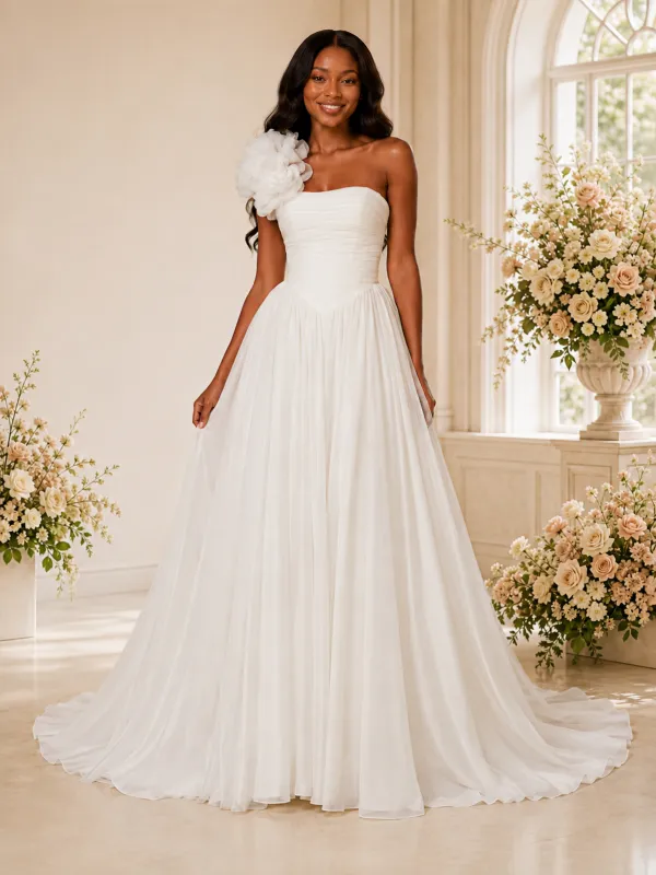 ChicSew Elegant One Shoulder Pleats Chiffon A-Line Maxi Wedding Dress made by ChicSew