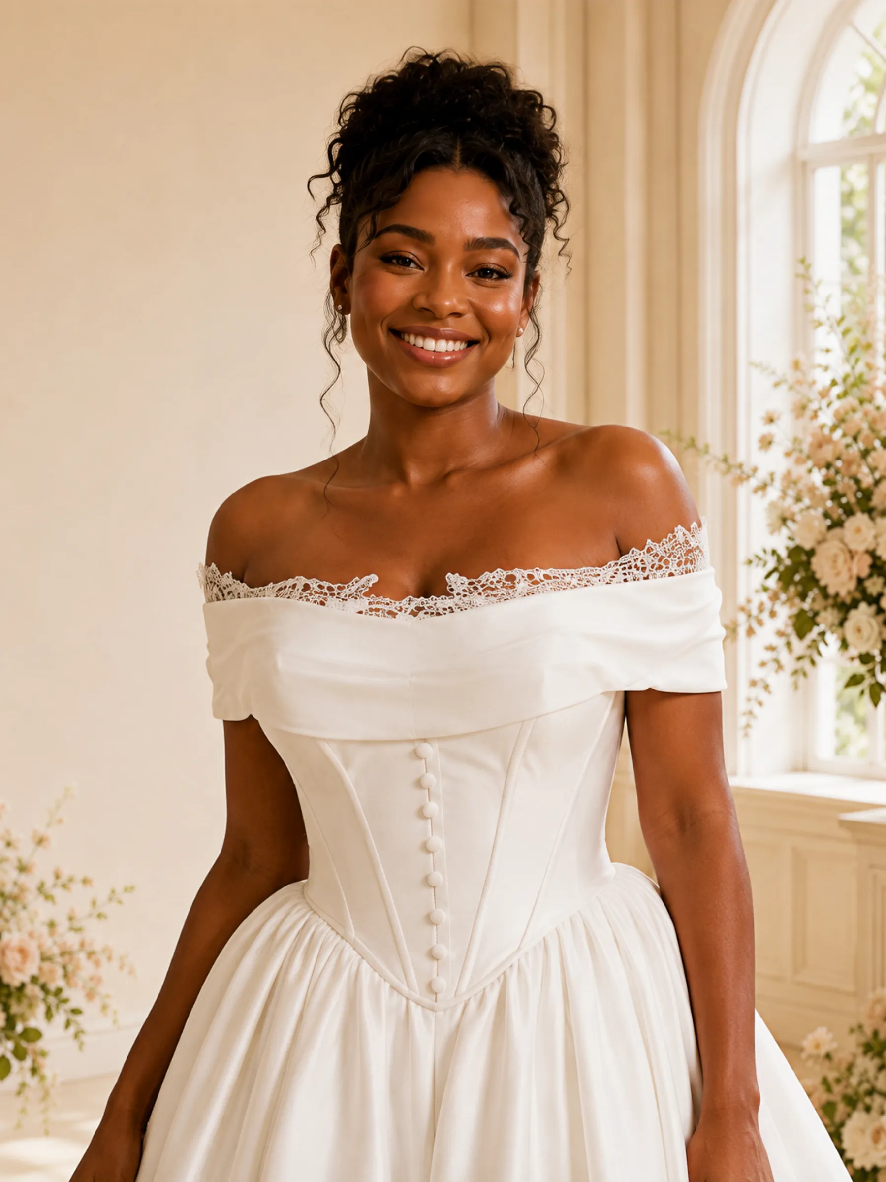 ChicSew Fancy Elegant Off The Shoulder Ruched Boning A-Line Satin Maxi Wedding Dress sold by ChicSew product image thumbnail 2