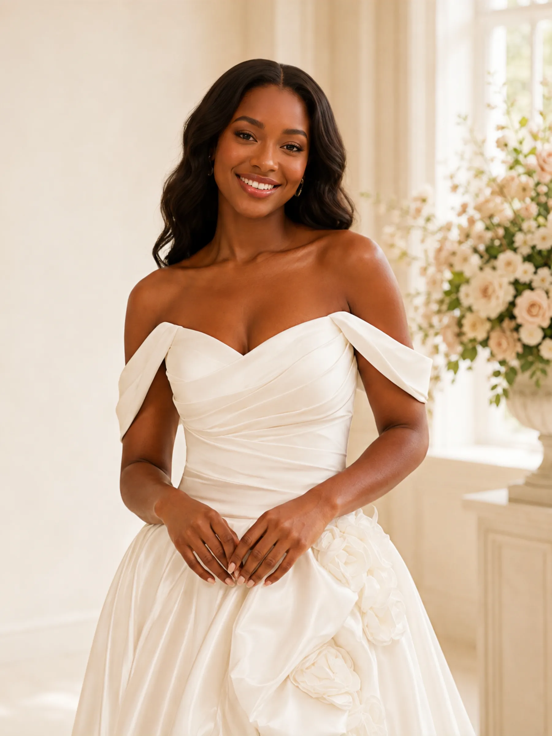 ChicSew Fancy Off The Shoulder Ruched Side Slit A-Line Satin Maxi Wedding Dress sold by ChicSew product image thumbnail 2