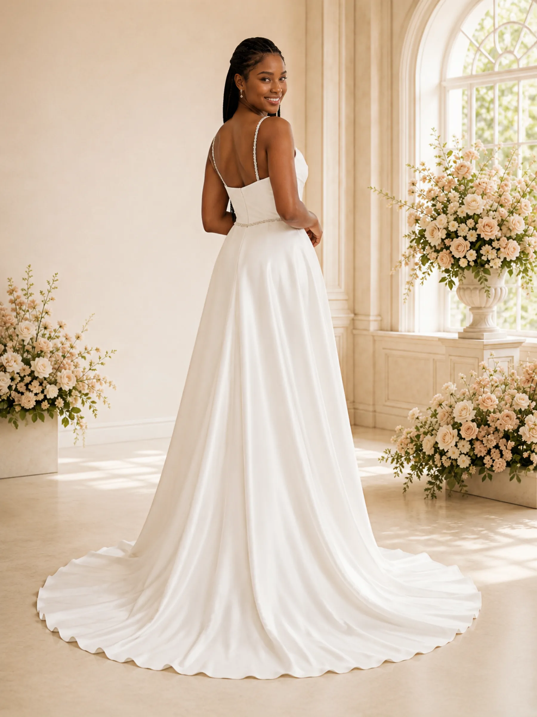 ChicSew Fancy Unique Mermaid Satin Spaghetti Straps Side Slit Wedding Dress With Overskirt sold by ChicSew product image thumbnail 4
