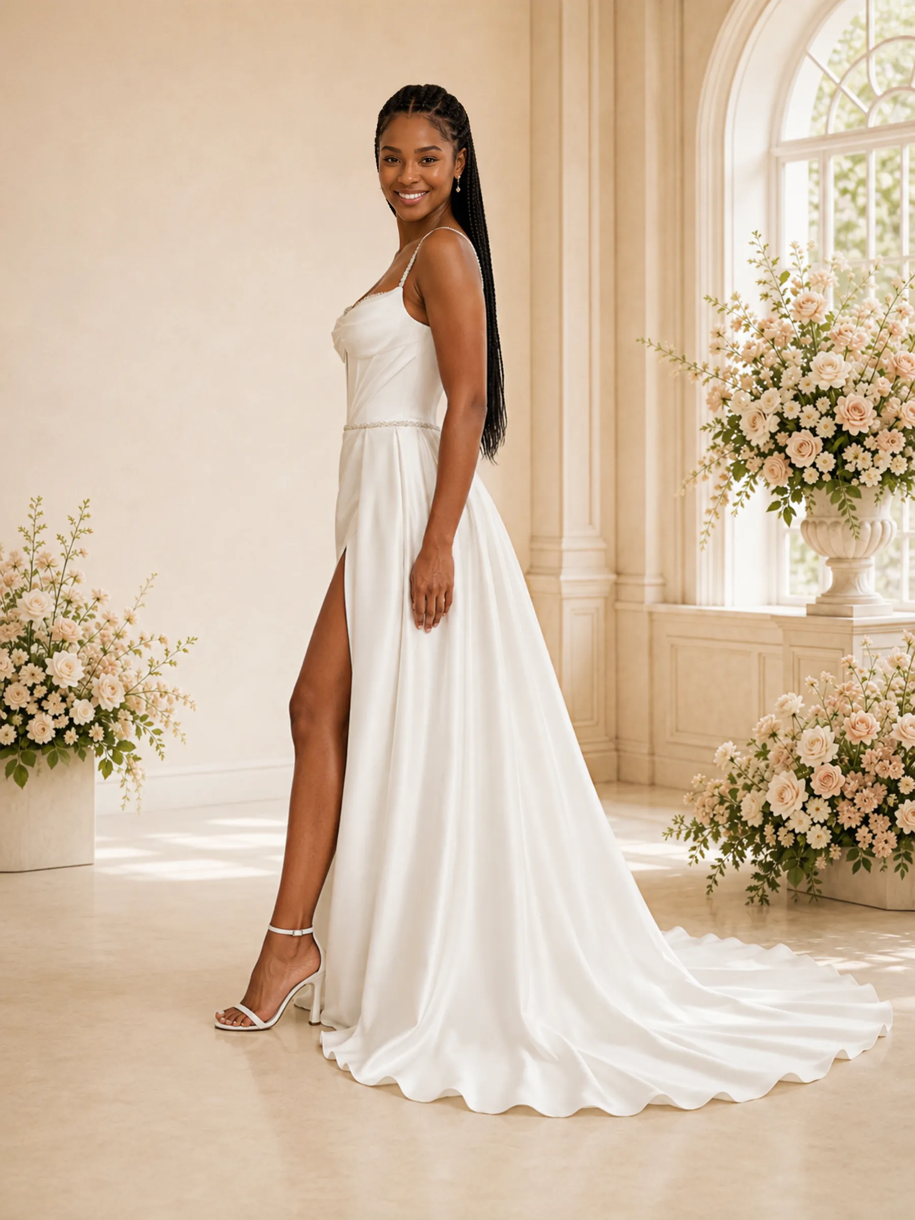 ChicSew Fancy Unique Mermaid Satin Spaghetti Straps Side Slit Wedding Dress With Overskirt sold by ChicSew product image thumbnail 3