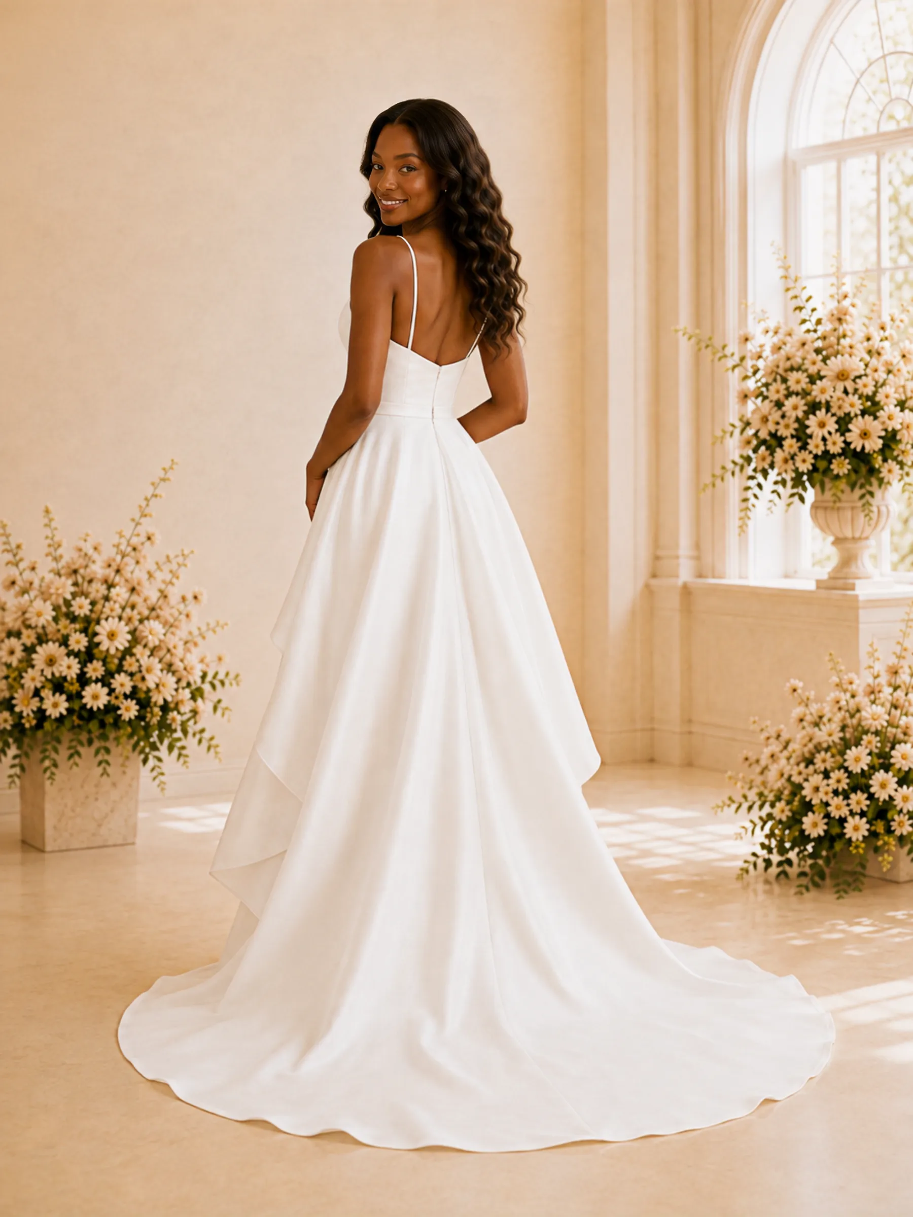 ChicSew Fancy A-Line Satin Spaghetti Straps High-Low Wedding Dress sold by ChicSew product image thumbnail 4