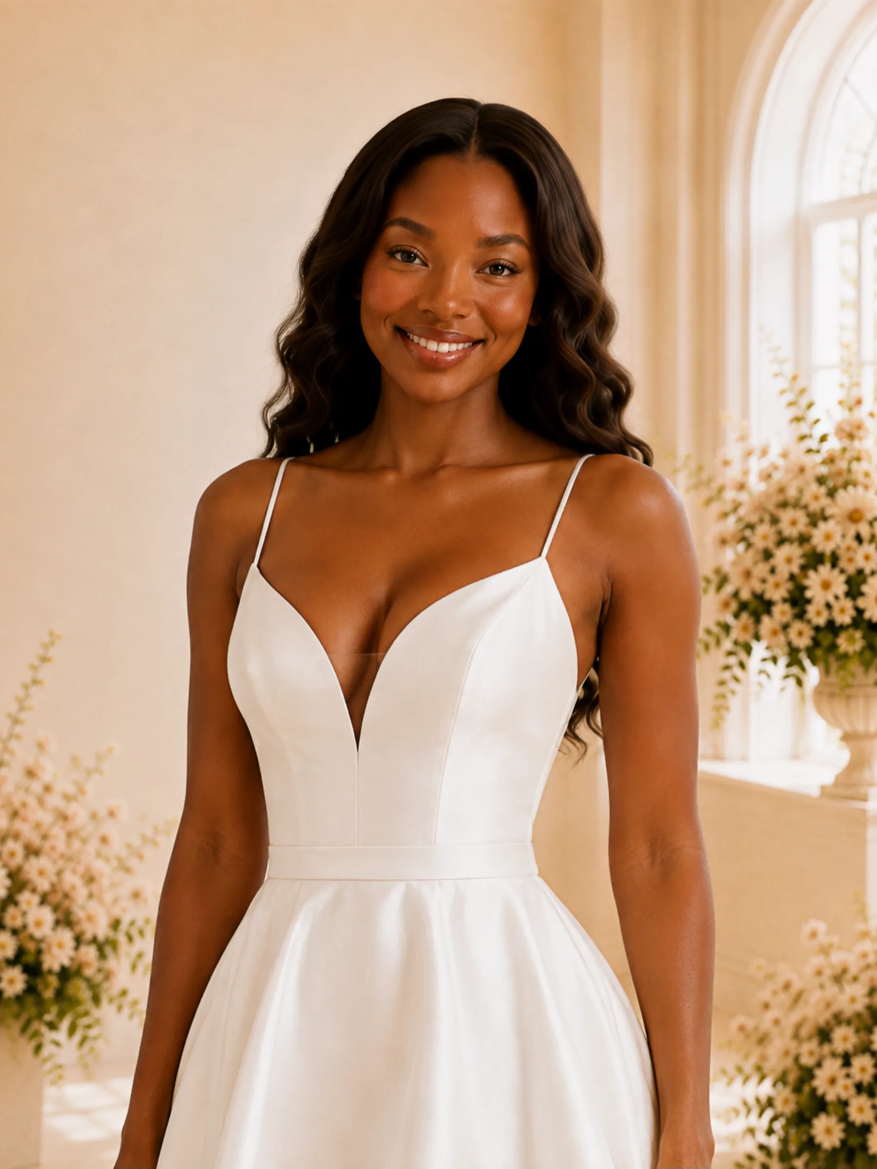 ChicSew Fancy A-Line Satin Spaghetti Straps High-Low Wedding Dress sold by ChicSew product image thumbnail 2