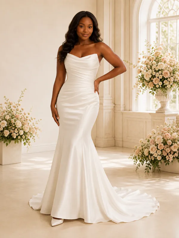 ChicSew Fancy Strapless Ruching Satin Mermaid Floor-Length Wedding Dress made by ChicSew