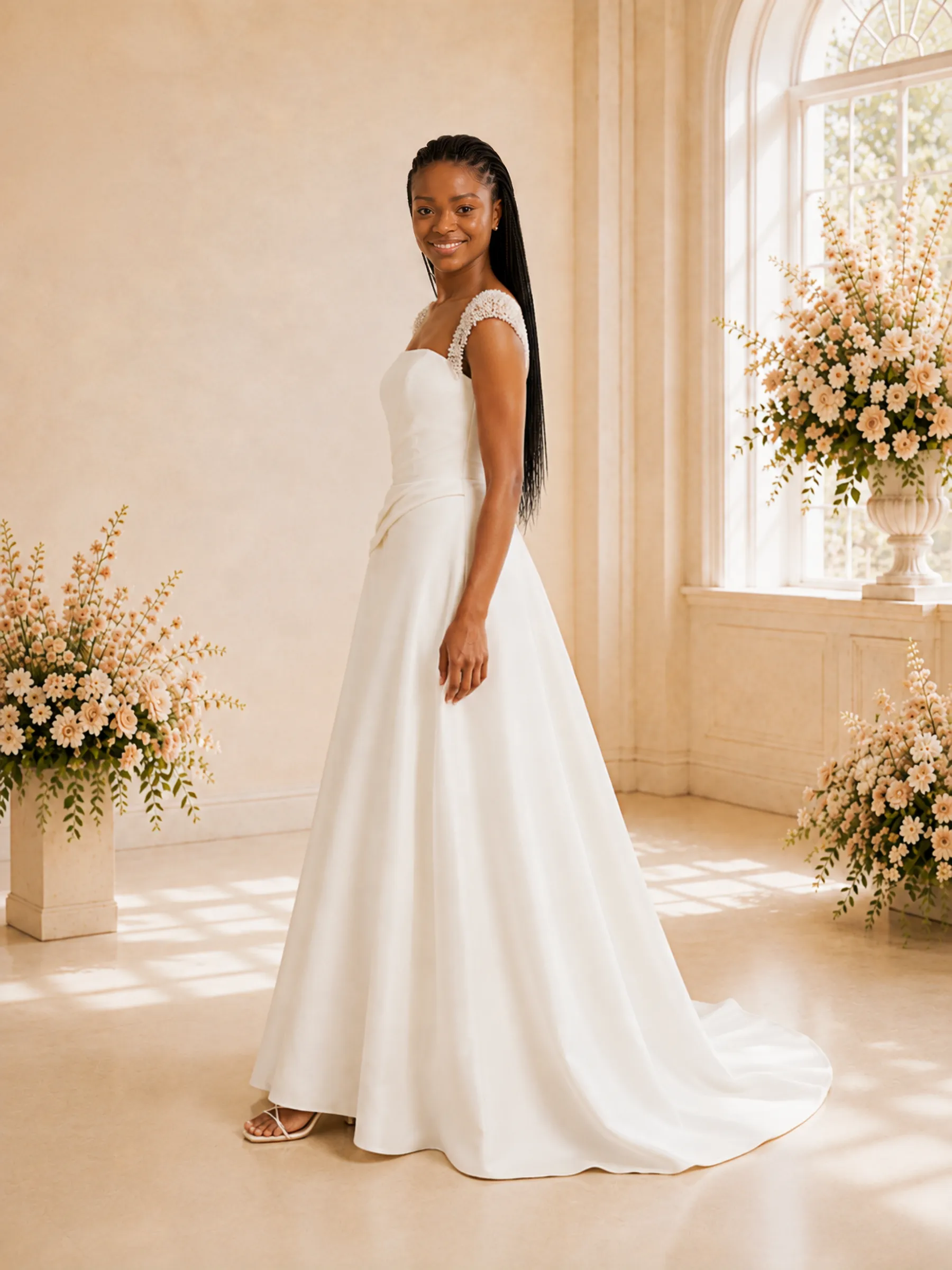ChicSew Fancy Square Neck Rhinestone Ruching A-Line Satin Maxi Wedding Dress sold by ChicSew product image thumbnail 3