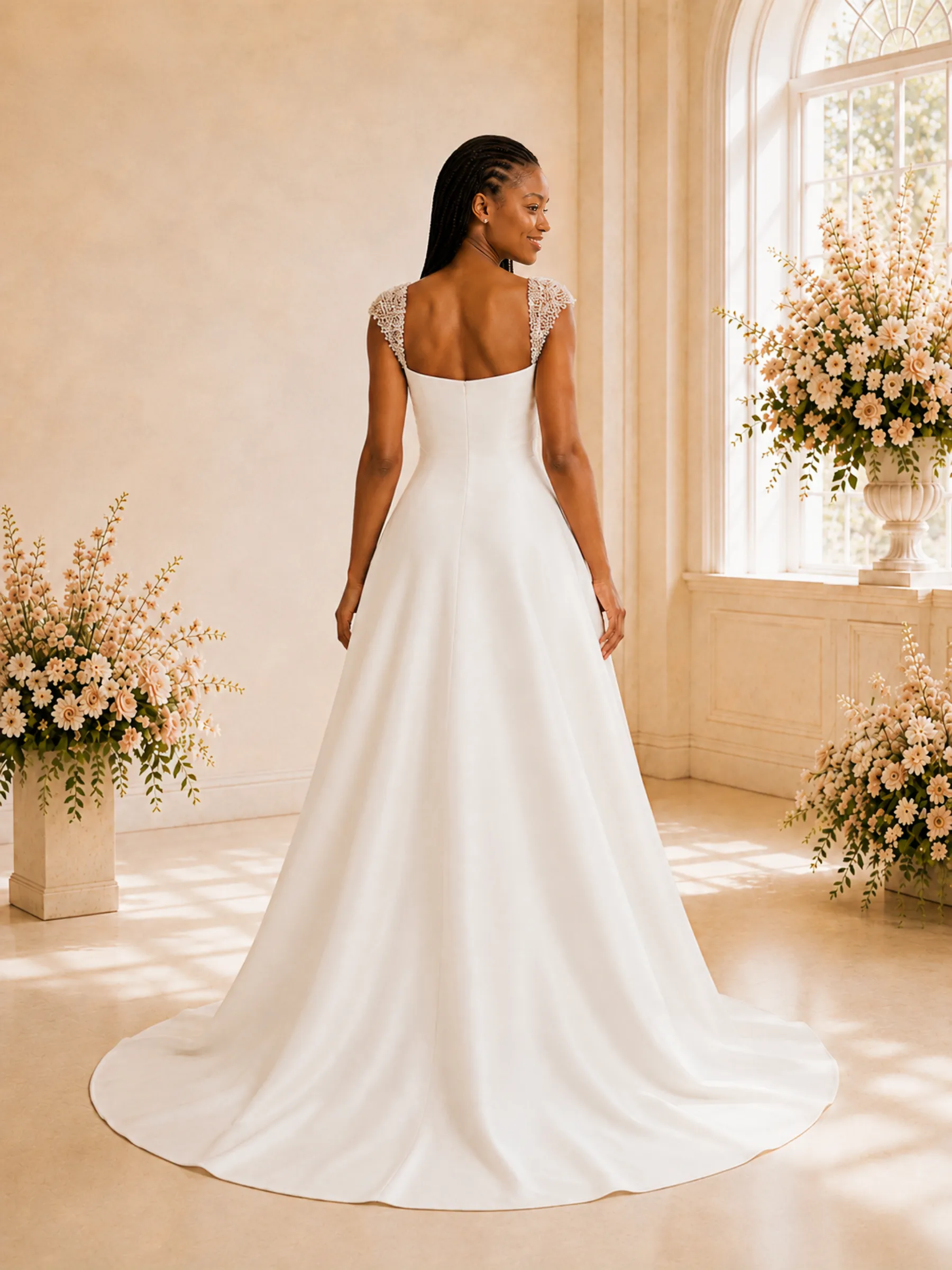 ChicSew Fancy Square Neck Rhinestone Ruching A-Line Satin Maxi Wedding Dress sold by ChicSew product image thumbnail 4