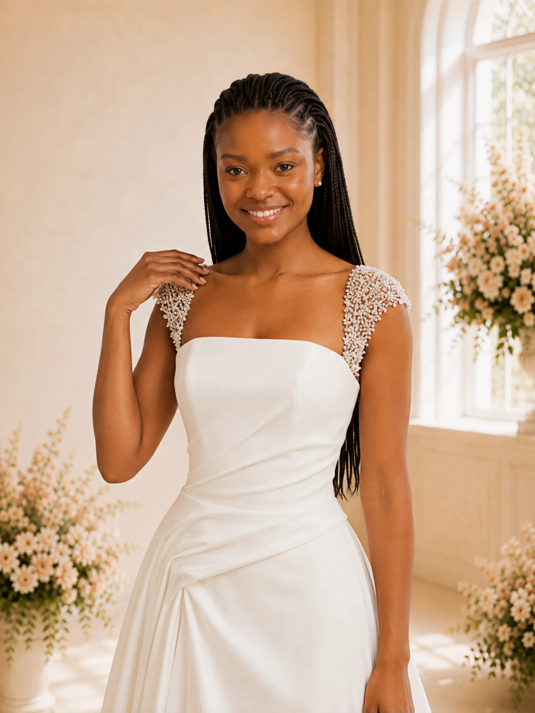 ChicSew Fancy Square Neck Rhinestone Ruching A-Line Satin Maxi Wedding Dress sold by ChicSew product image thumbnail 2
