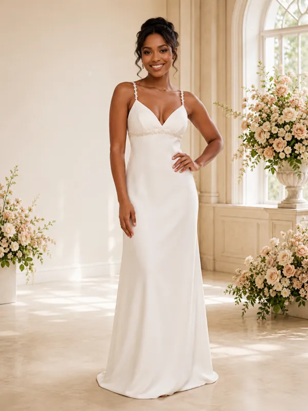 ChicSew Sexy Spaghetti Straps Satin Mermaid Floor-Length Wedding Dress With Beading made by ChicSew