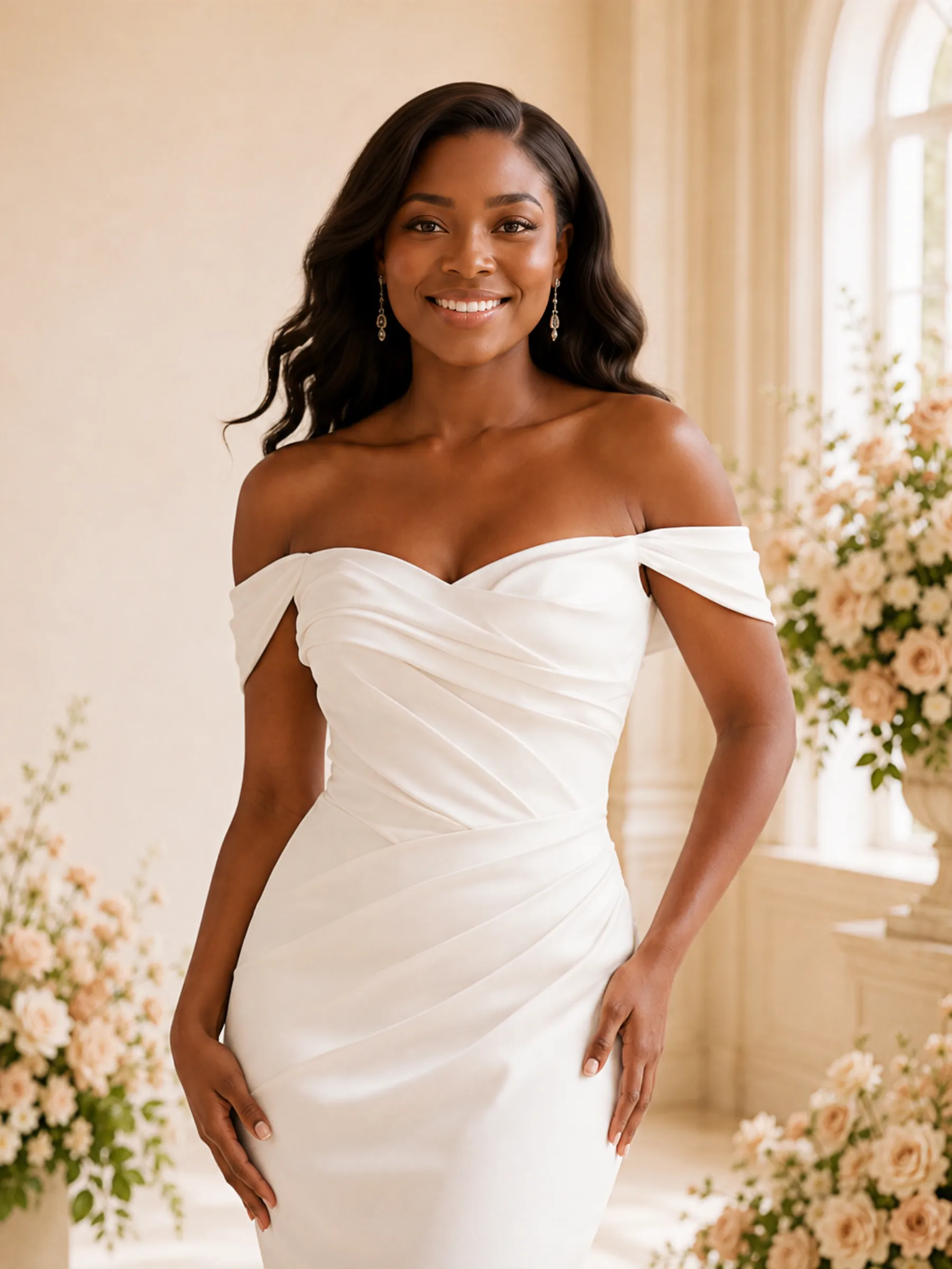ChicSew Elegant Off The Shoulder Ruching Crepe Mermaid Long Wedding Dress sold by ChicSew product image thumbnail 2