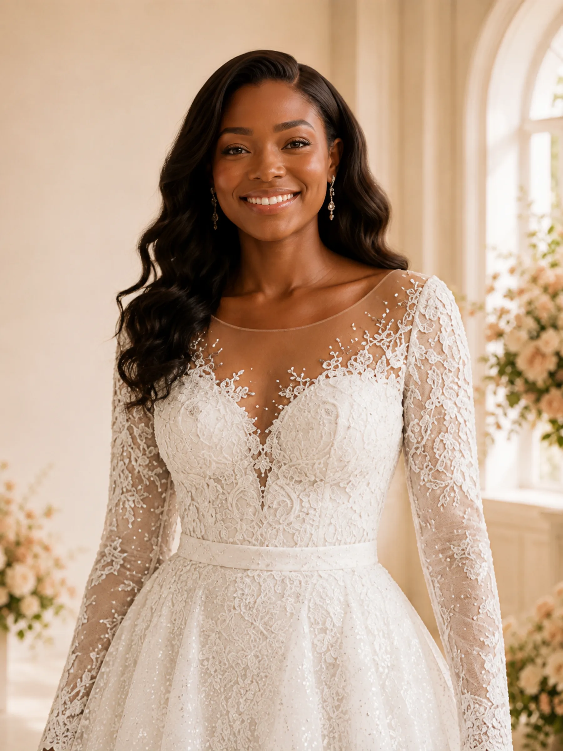 ChicSew Elegant Illusion Long Sleeves Lace Appliques Glitter Tulle Maxi Wedding Dress sold by ChicSew product image thumbnail 2
