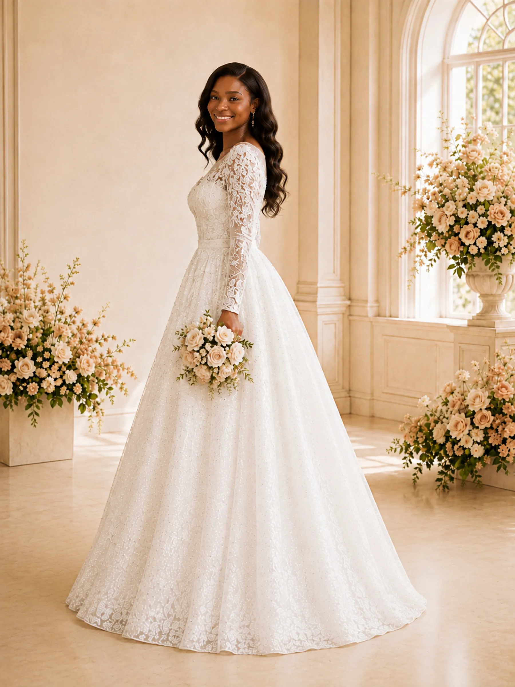 ChicSew Elegant Illusion Long Sleeves Lace Appliques Glitter Tulle Maxi Wedding Dress sold by ChicSew product image thumbnail 3