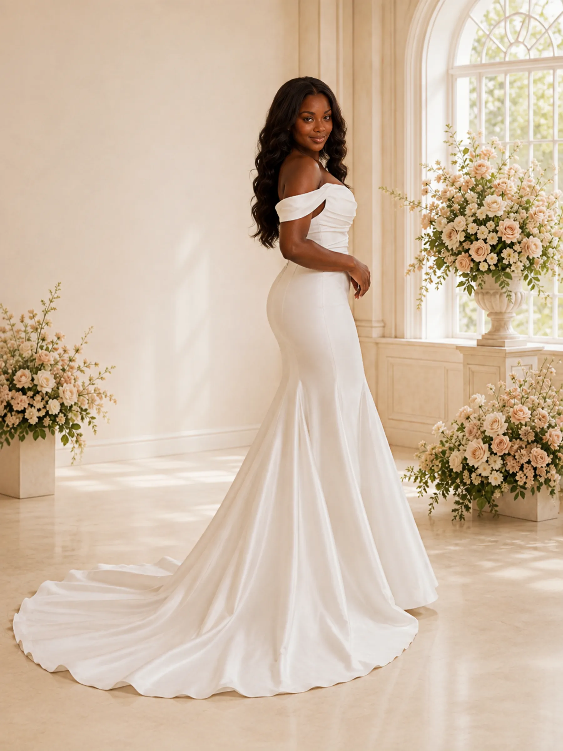 ChicSew Sexy Off The Shoulder Ruching Satin Mermaid Floor-Length Wedding Dress sold by ChicSew product image thumbnail 3