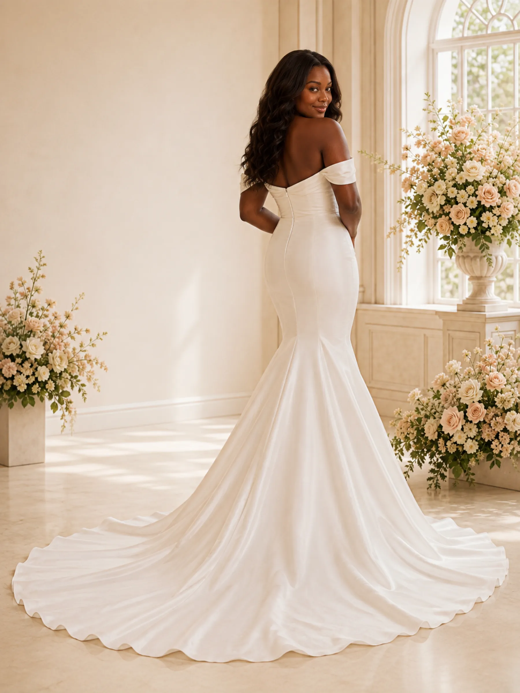 ChicSew Sexy Off The Shoulder Ruching Satin Mermaid Floor-Length Wedding Dress sold by ChicSew product image thumbnail 4
