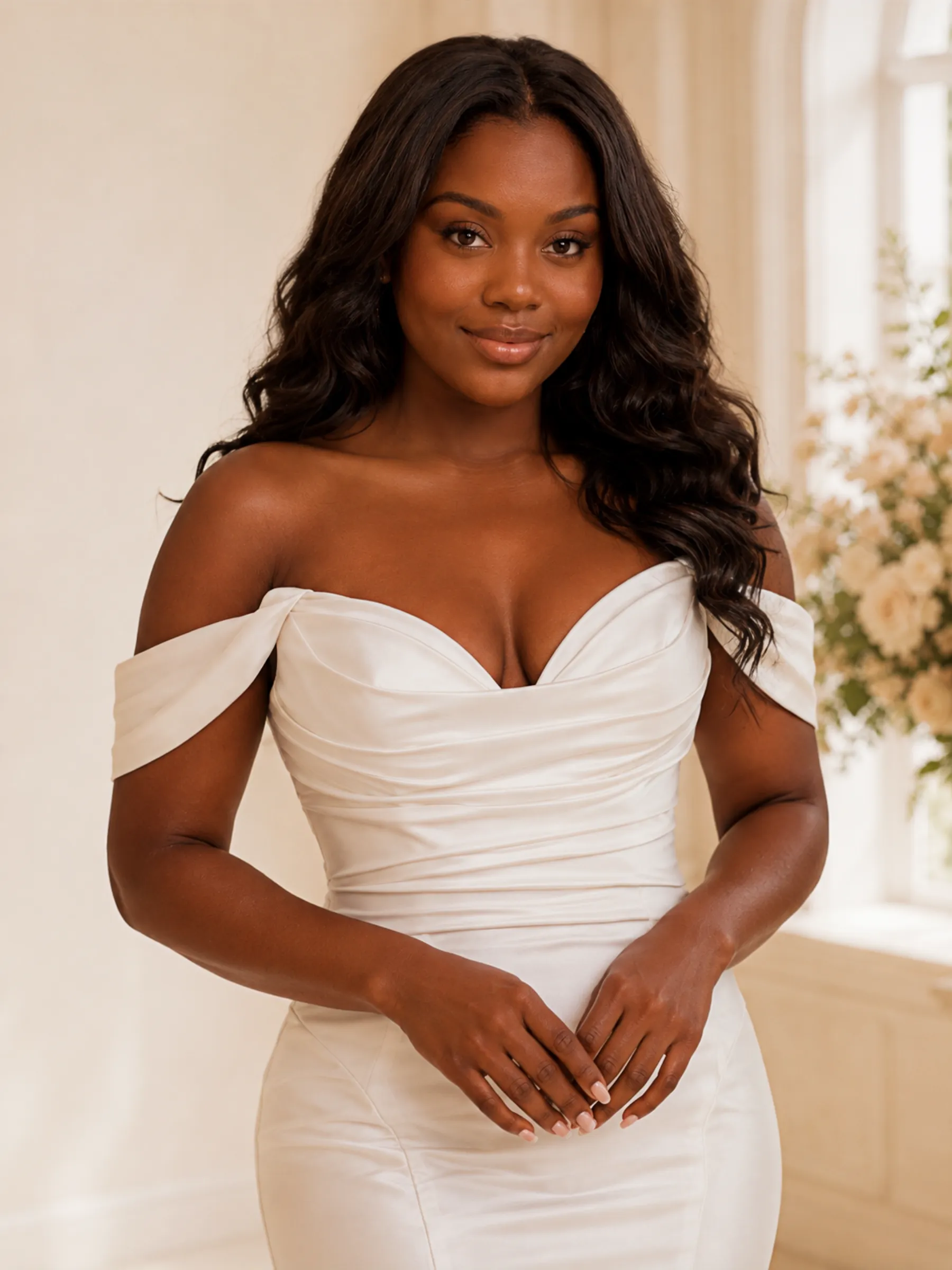 ChicSew Sexy Off The Shoulder Ruching Satin Mermaid Floor-Length Wedding Dress sold by ChicSew product image thumbnail 2
