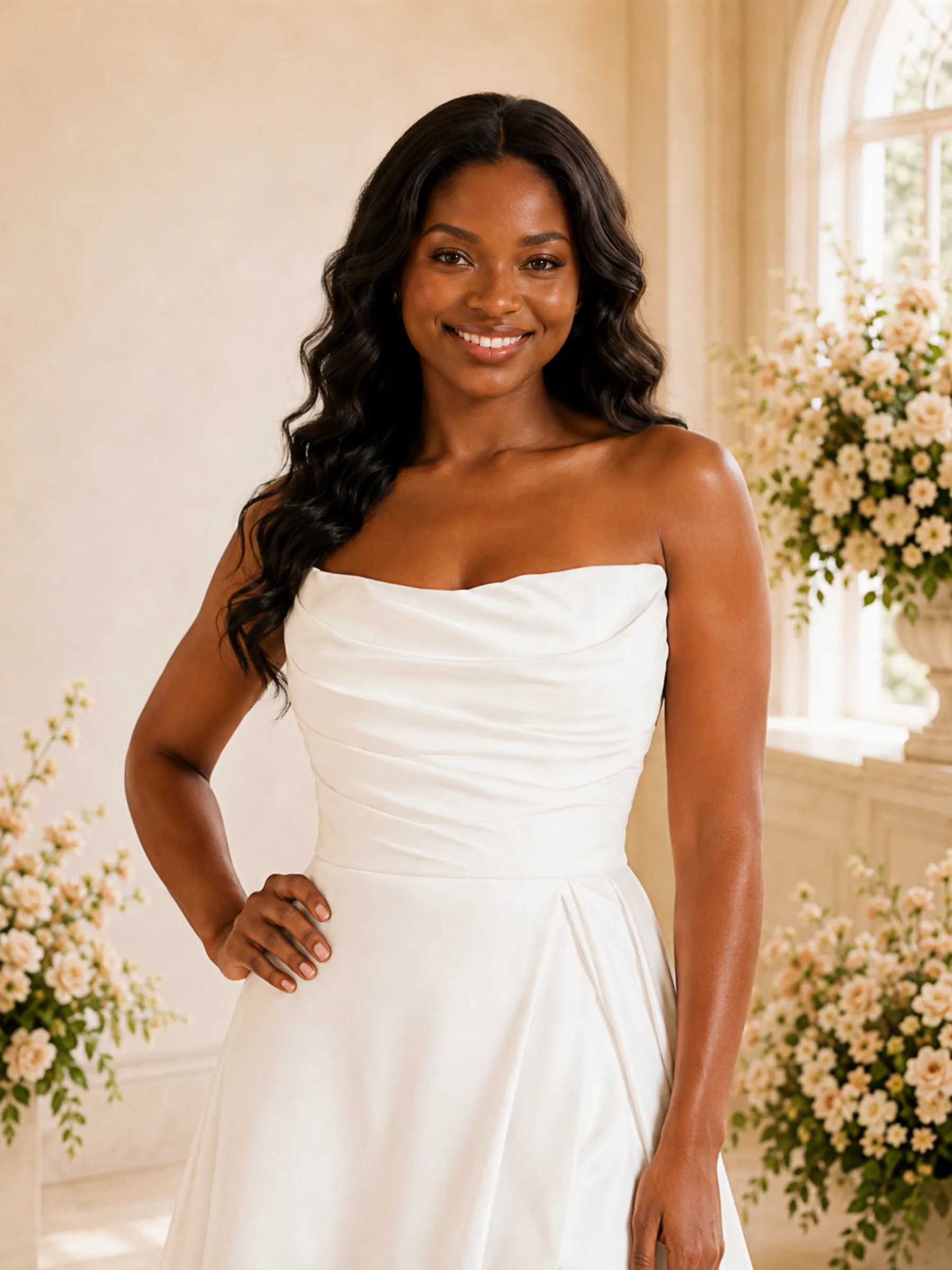 ChicSew Fancy Simple Strapless Ruching Side Slit A-Line Satin Maxi Wedding Dress sold by ChicSew product image thumbnail 2
