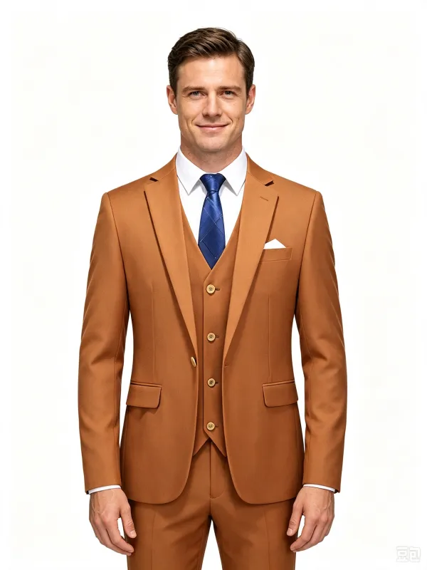 Classic 2 Piece Brown Men's Suit with Regular Fit and Sophisticated Peak Lapel made by ChicSew