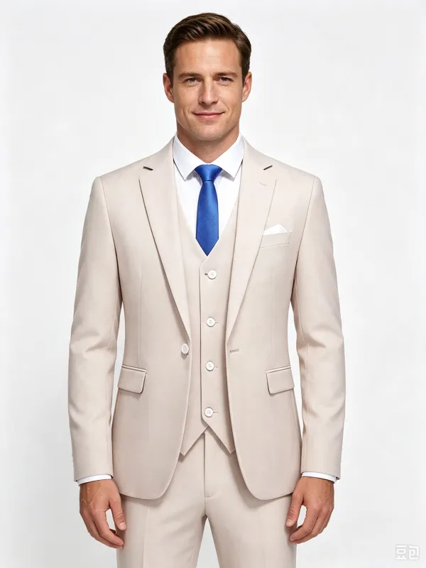Classic 2 Piece Ivory Men's Suit with Regular Fit and Sophisticated Peak Lapel made by ChicSew
