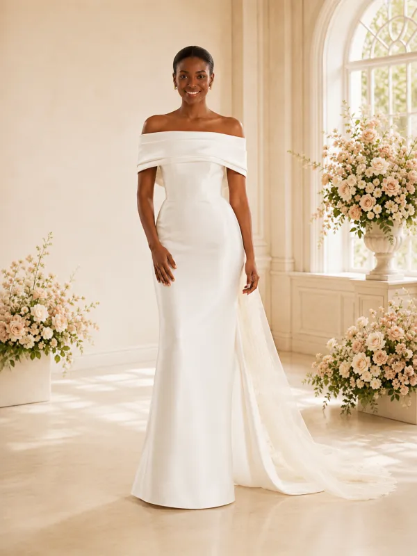 ChicSew Modern Unique Off The Shoulder Satin Mermaid Floor-Length Wedding Dress made by ChicSew