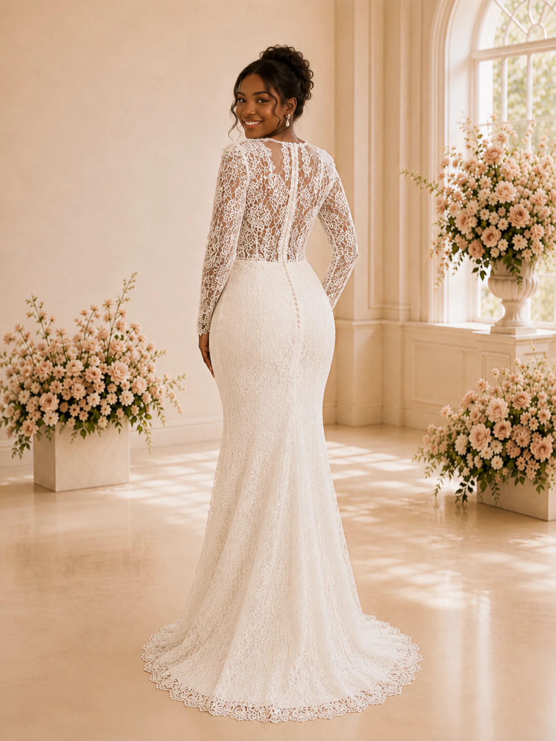 ChicSew Romantic Square Neck Long Sleeves Lace Mermaid Maxi Wedding Dress sold by ChicSew product image thumbnail 4